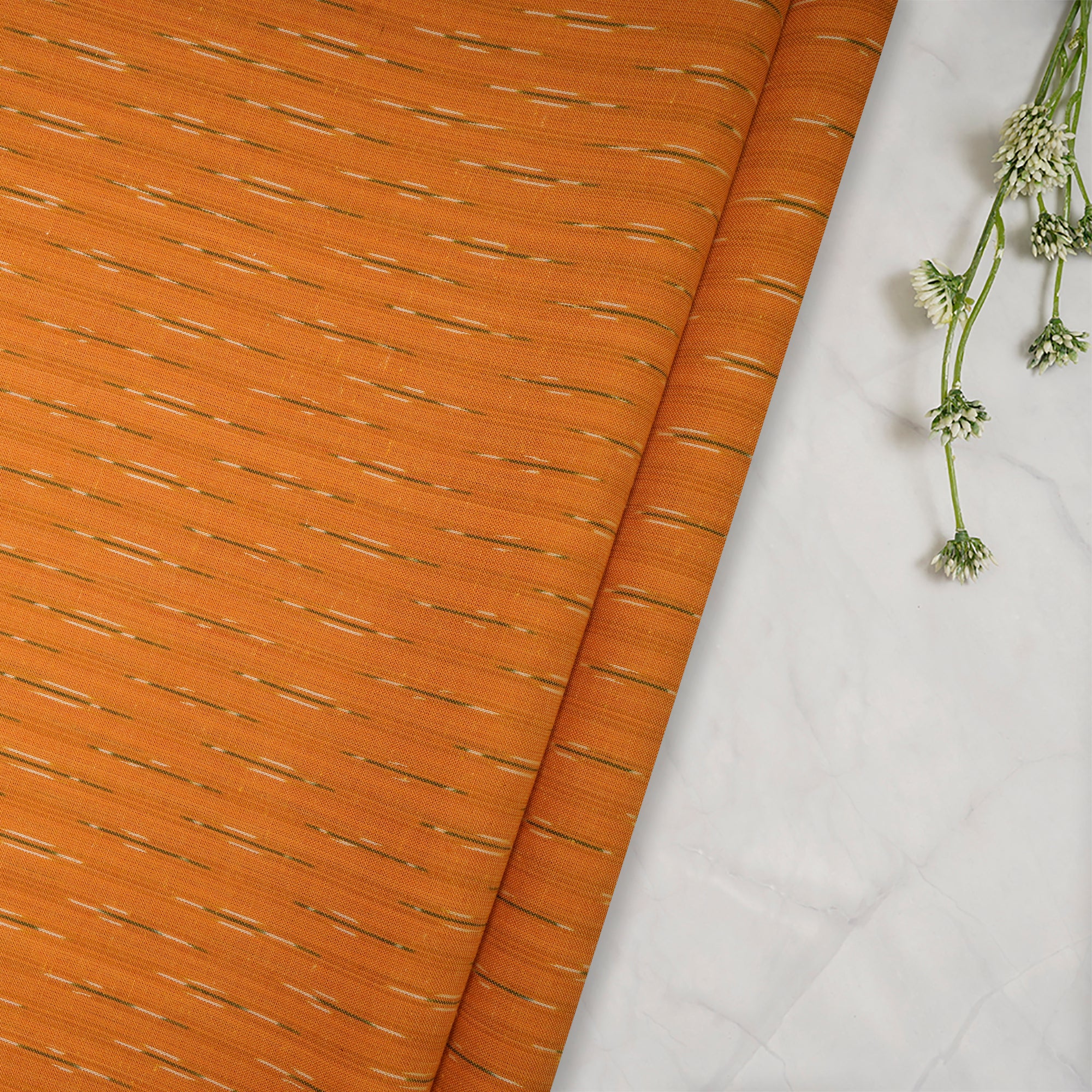 Neon Orange Washed Woven Ikat Cotton Fabric