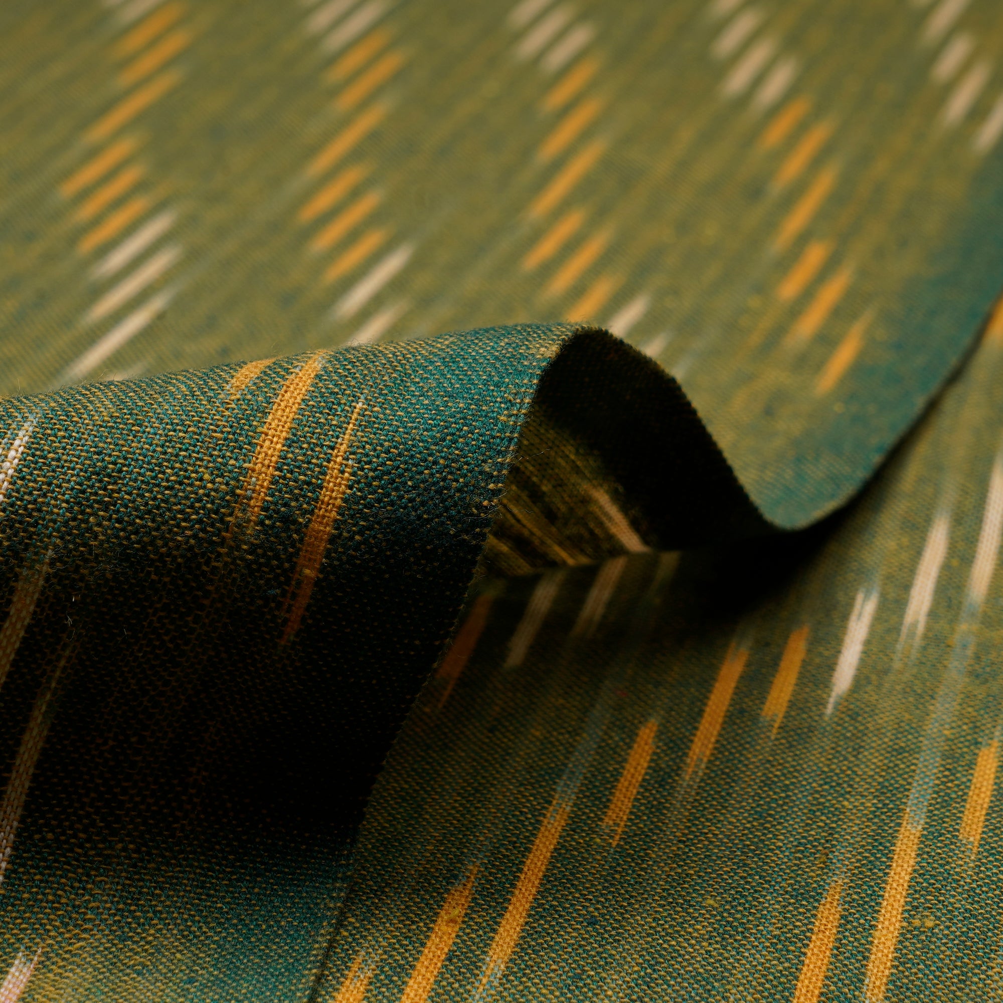 Green Washed Woven Ikat Cotton Fabric