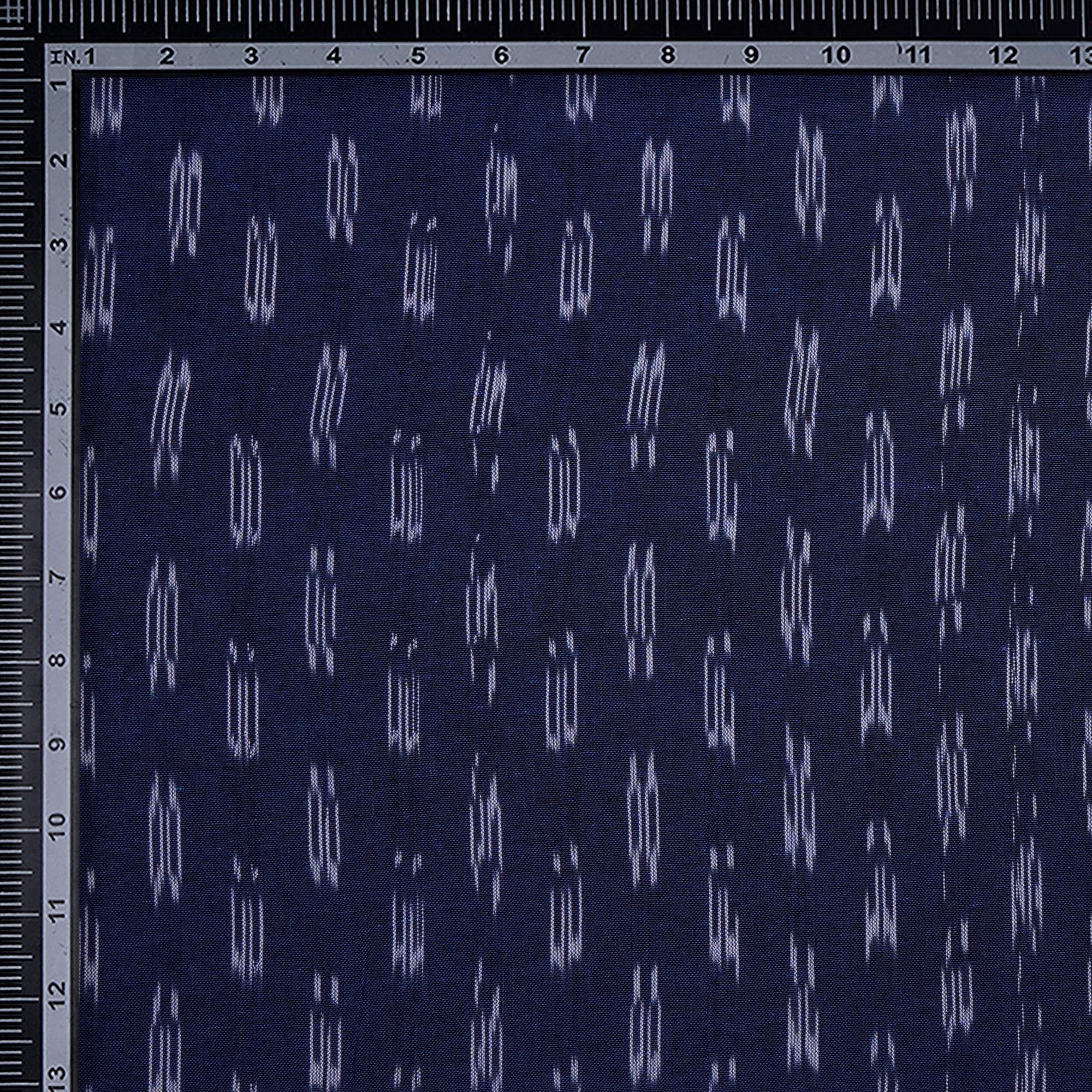 Navy Blue Washed Woven Ikat Cotton Fabric
