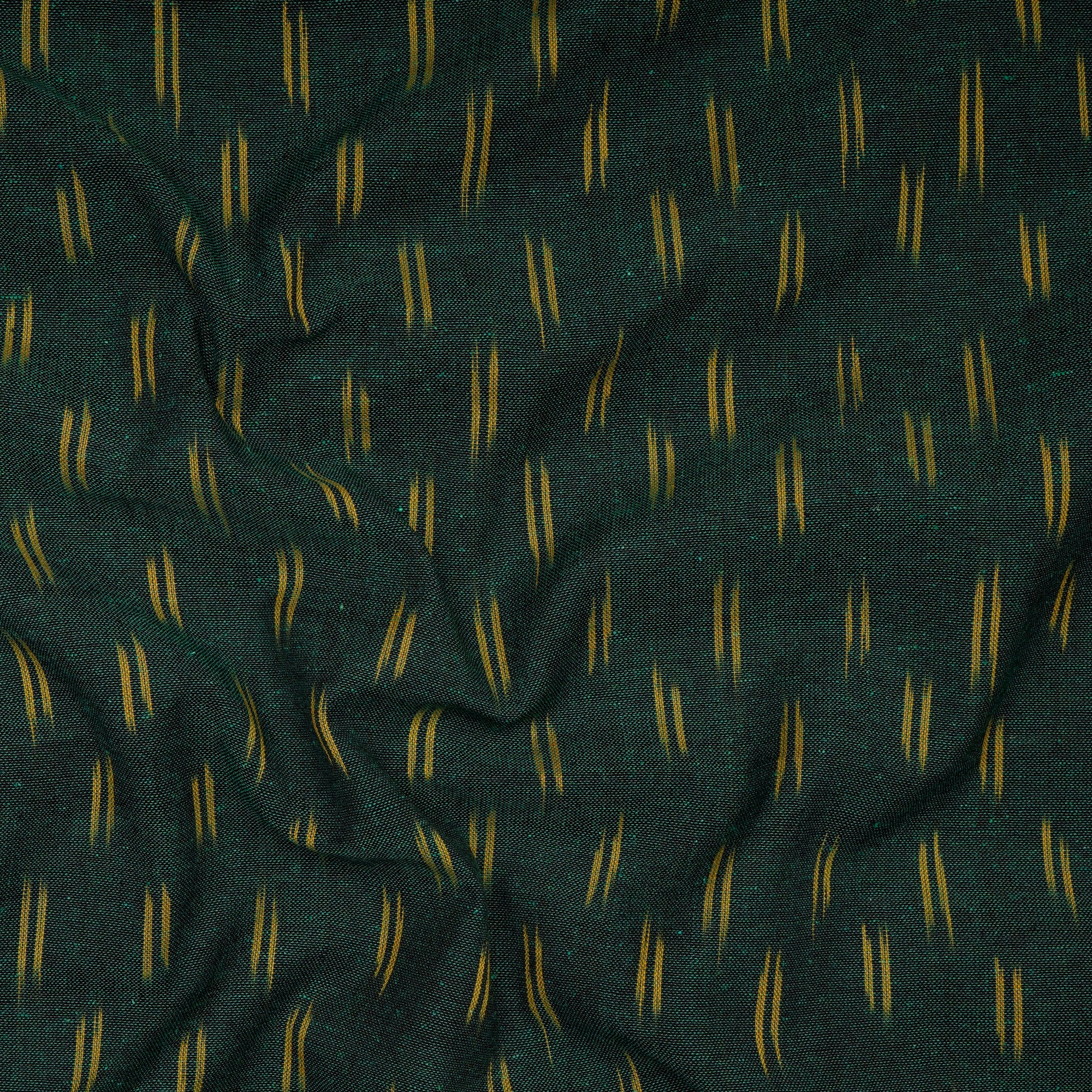 Dark Green Washed Woven Ikat Cotton Fabric