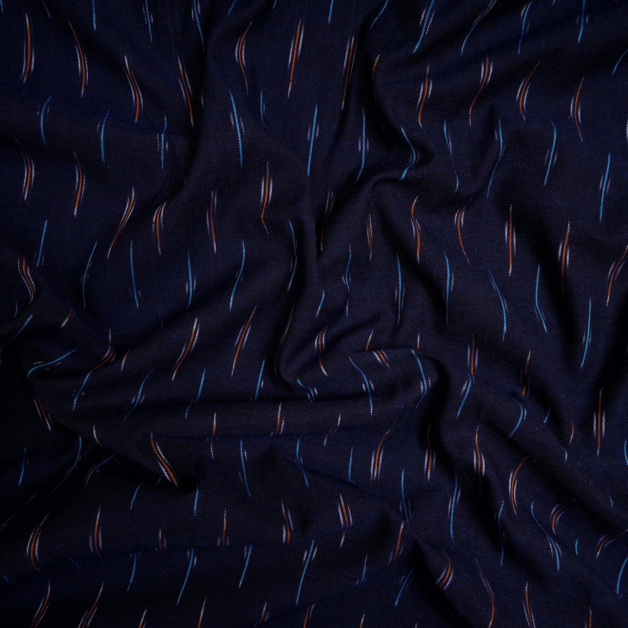 Navy Color Washed Woven Ikat Cotton Fabric