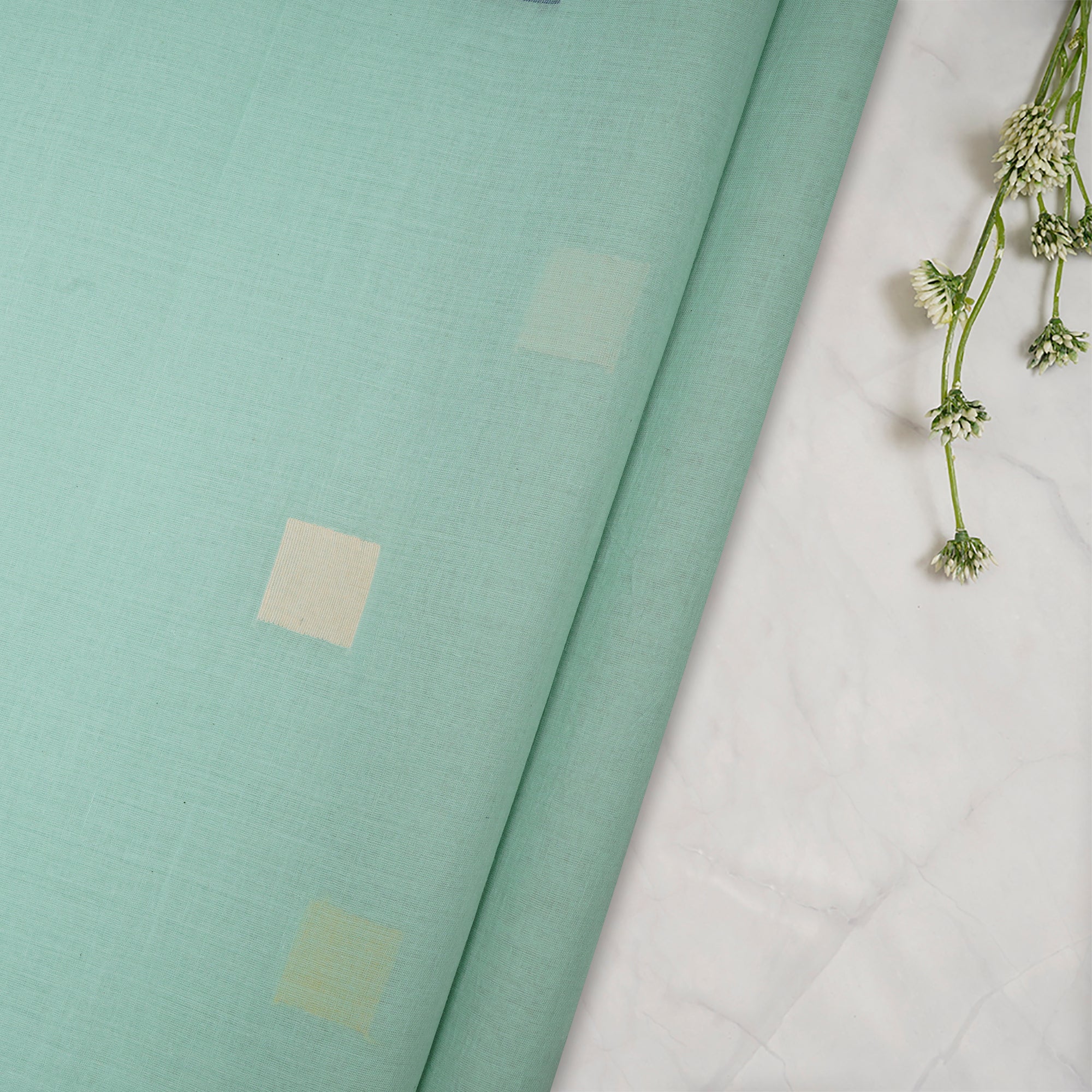 Sea Green Jamdani Fine Cotton Handloom Fabric