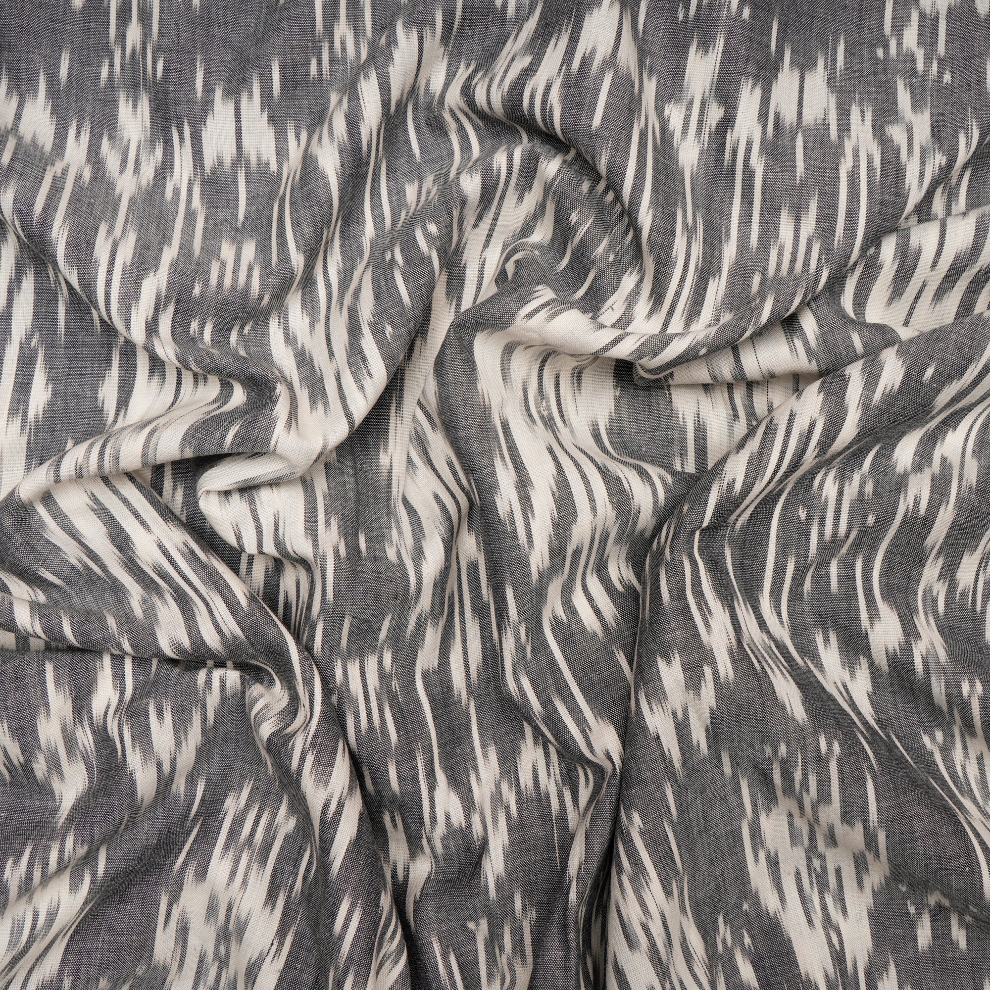 Grey-Off White 2/60 Washed Woven Ikat Cotton Fabric