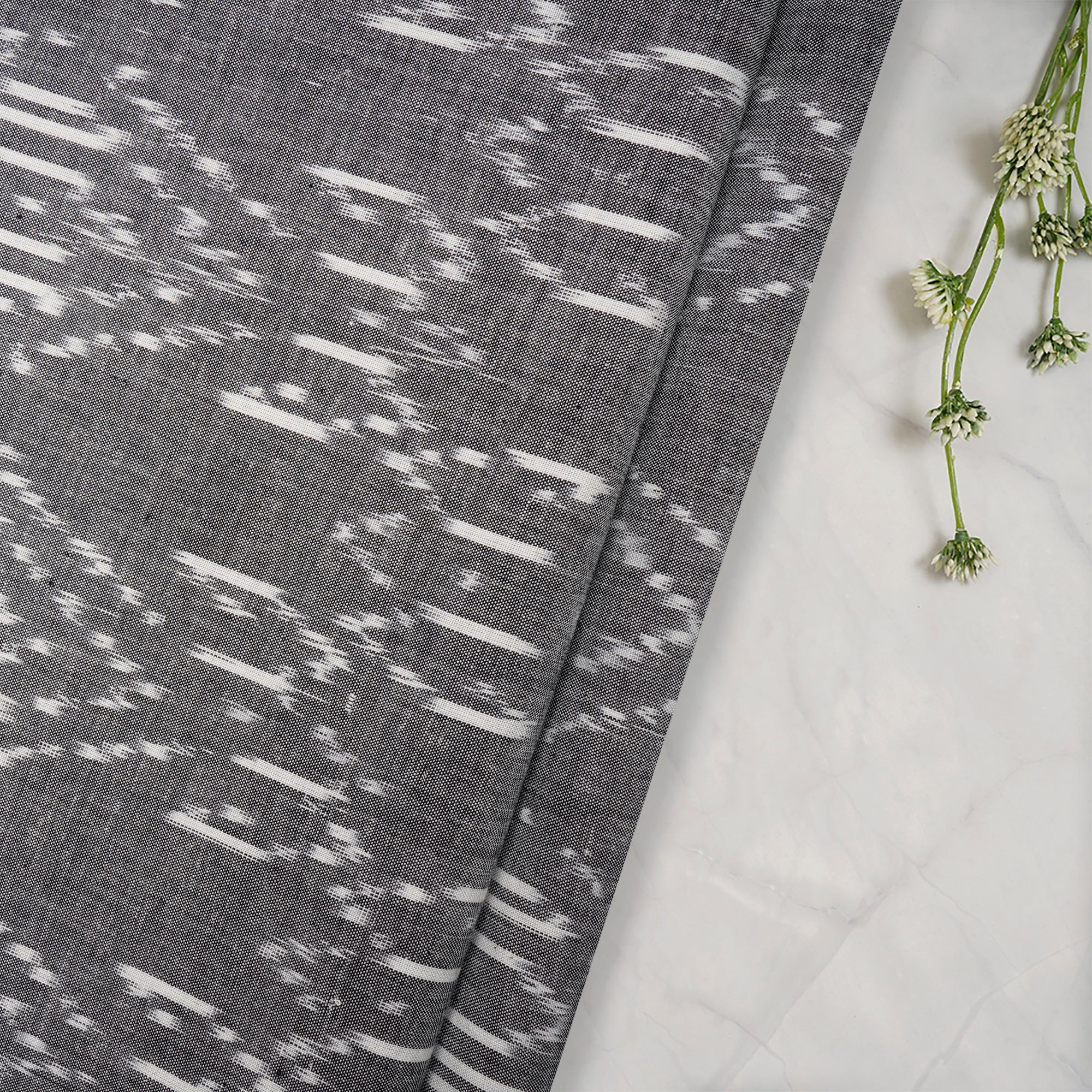 Grey-White 2/60 Washed Woven Ikat Cotton Fabric