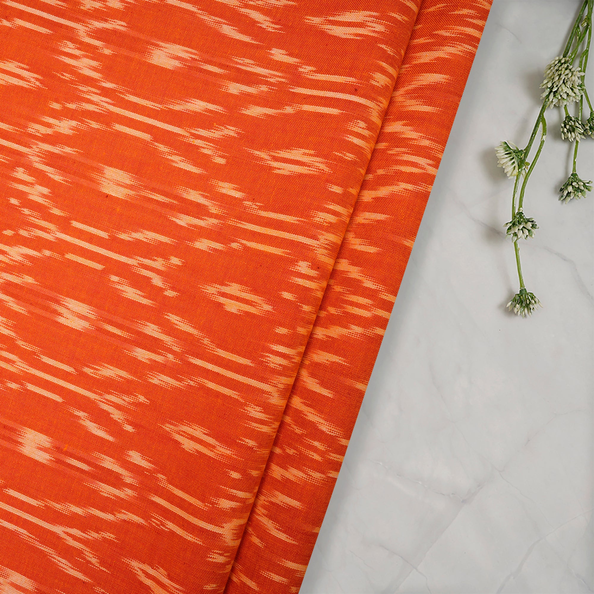 Burn Orange 2/60 Washed Woven Ikat Cotton Fabric