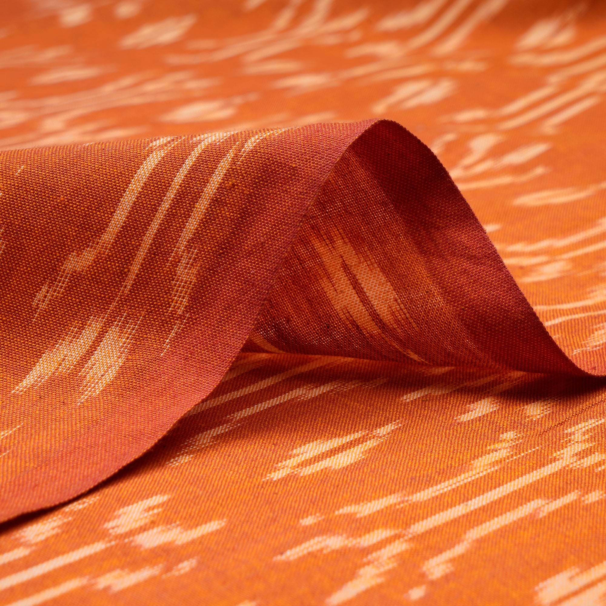 Orange 2/60 Washed Woven Ikat Cotton Fabric