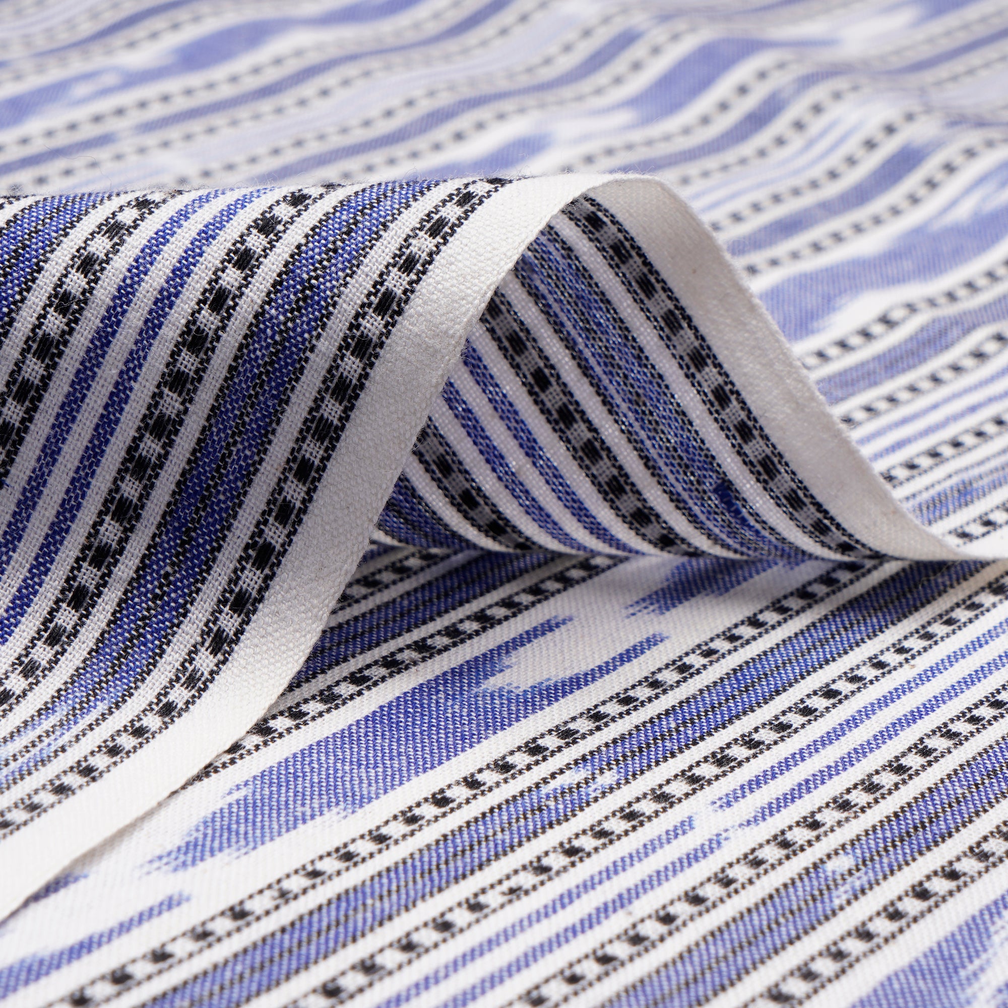White-Voilet 2/60 Washed Woven Ikat Cotton Fabric