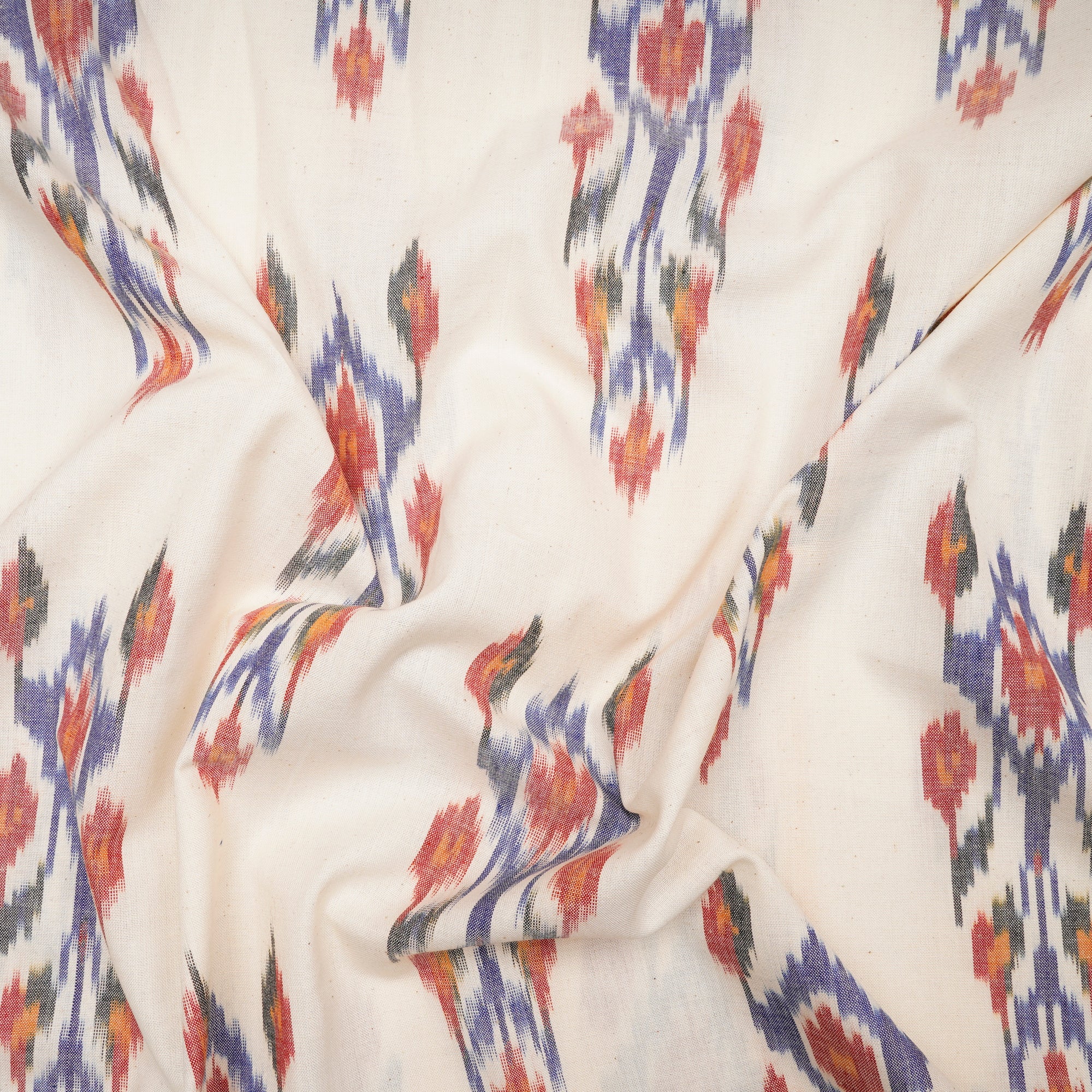 White-Red 2/60 Washed Woven Ikat Cotton Fabric