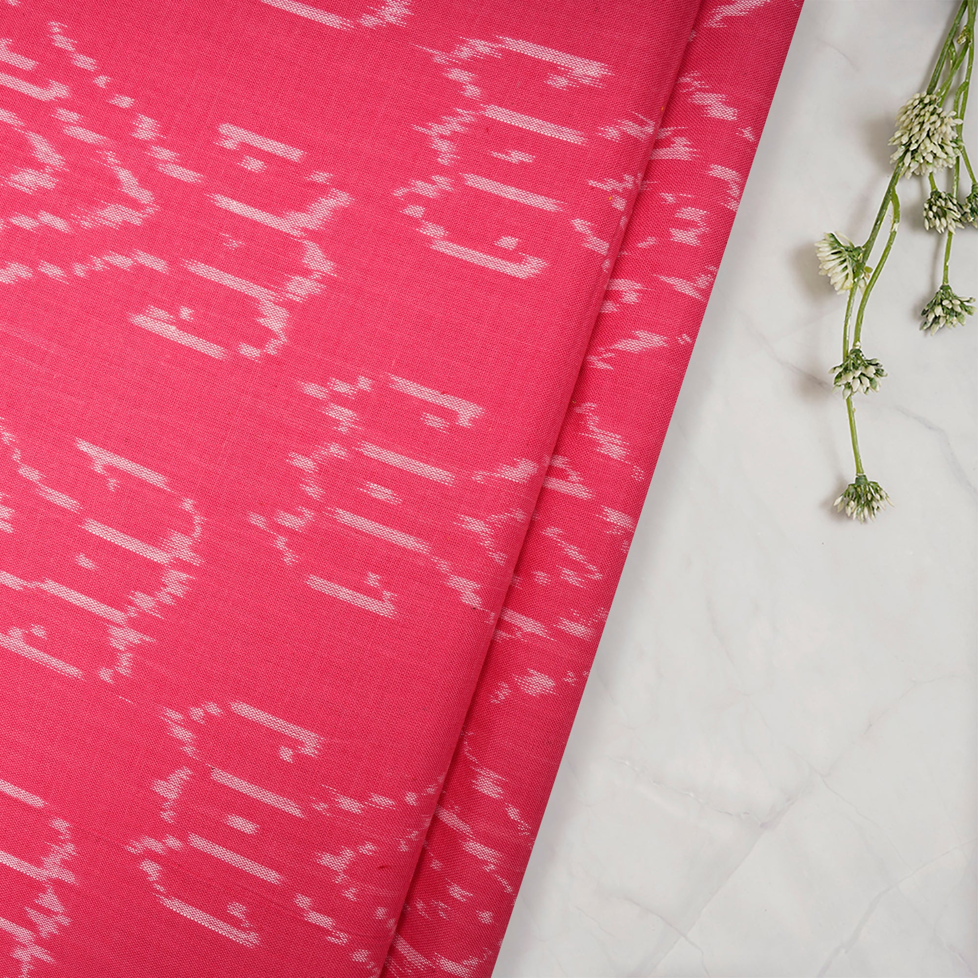 Pink 2/60 Washed Woven Ikat Cotton Fabric