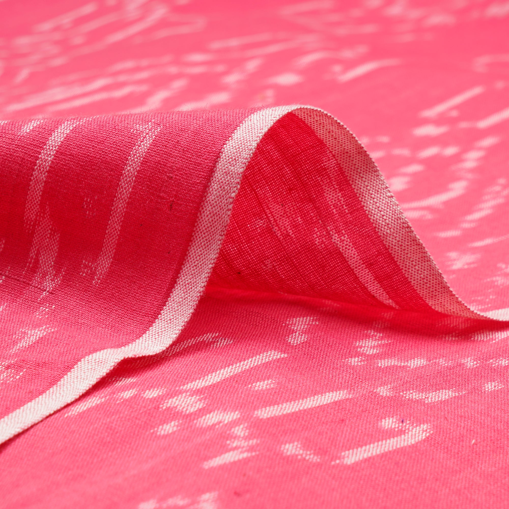 Pink 2/60 Washed Woven Ikat Cotton Fabric