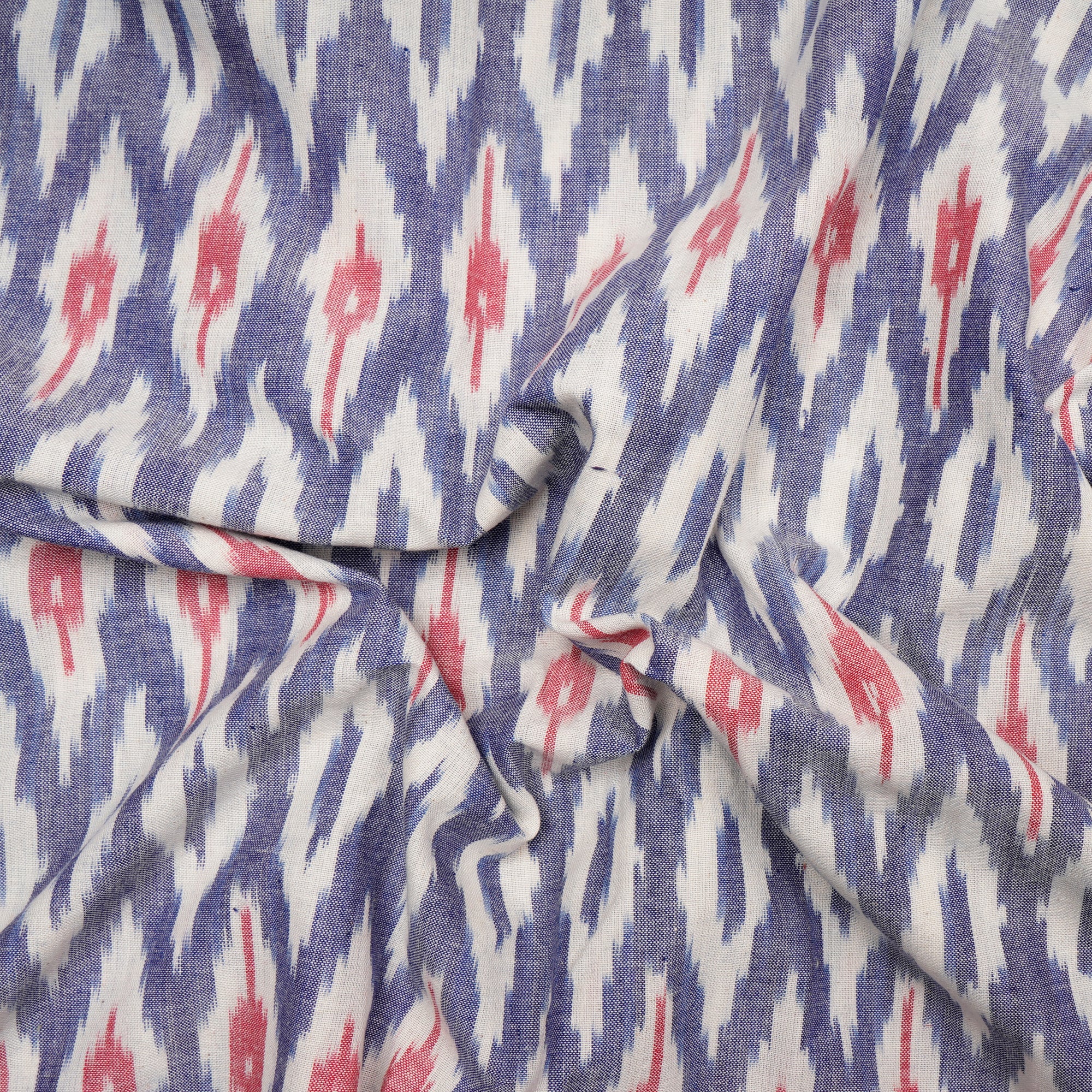 White-Blue 2/60 Washed Woven Ikat Cotton Fabric