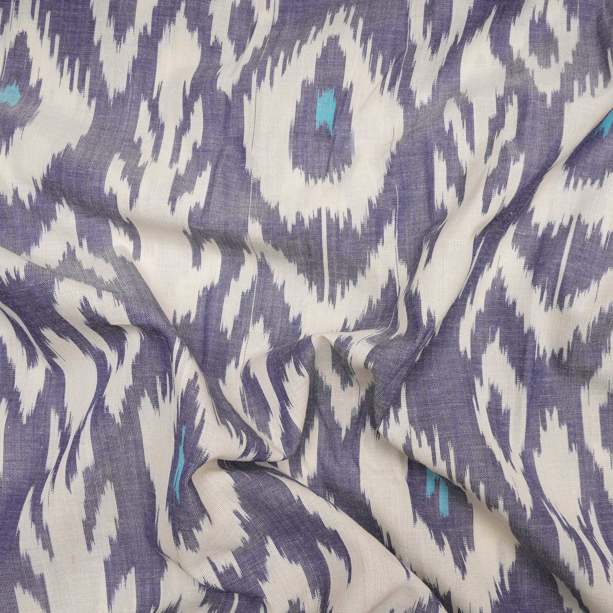 Lavender-White Mercerized Washed Uzbek Motif Woven Ikat Cotton Fabric