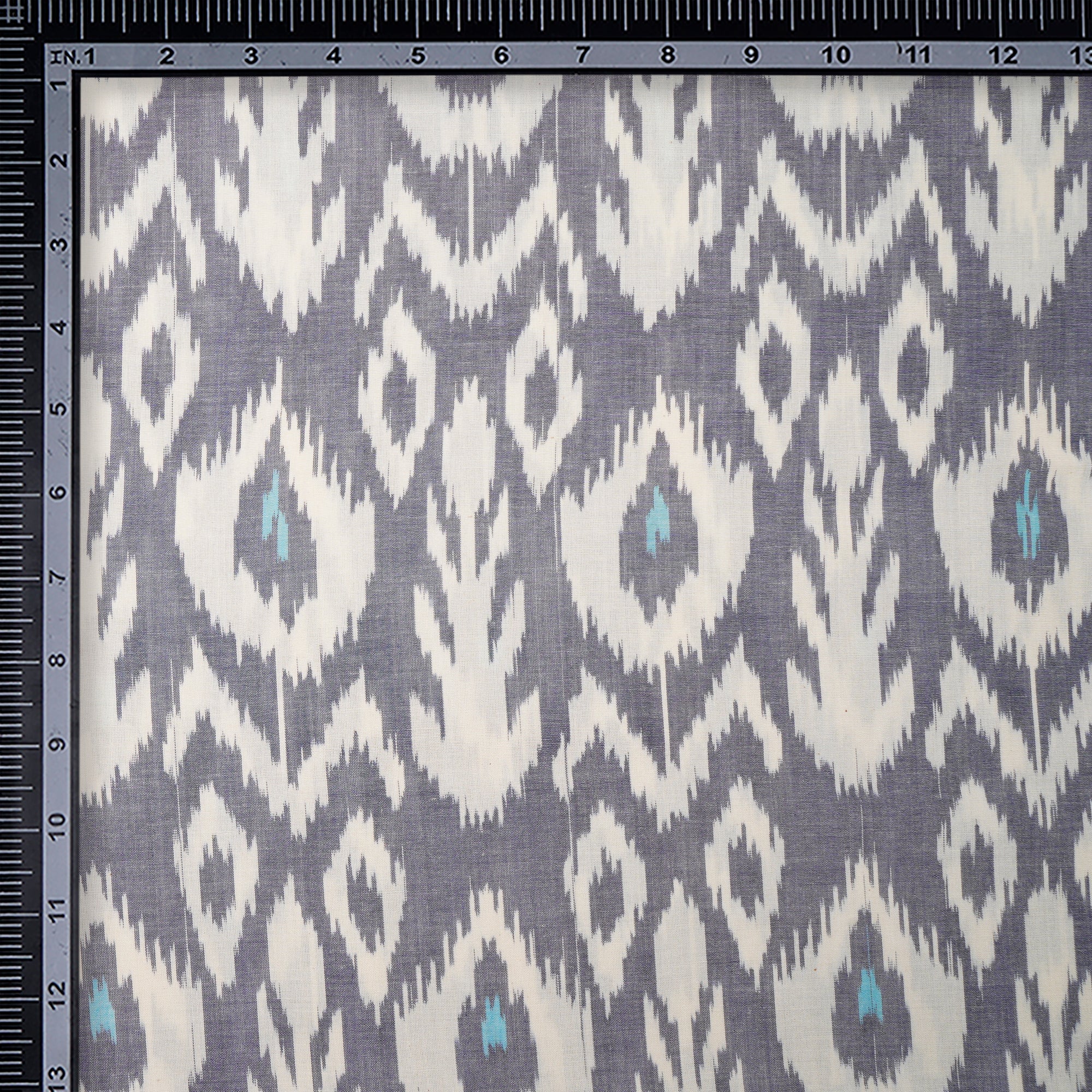 Lavender-White Mercerized Washed Uzbek Motif Woven Ikat Cotton Fabric