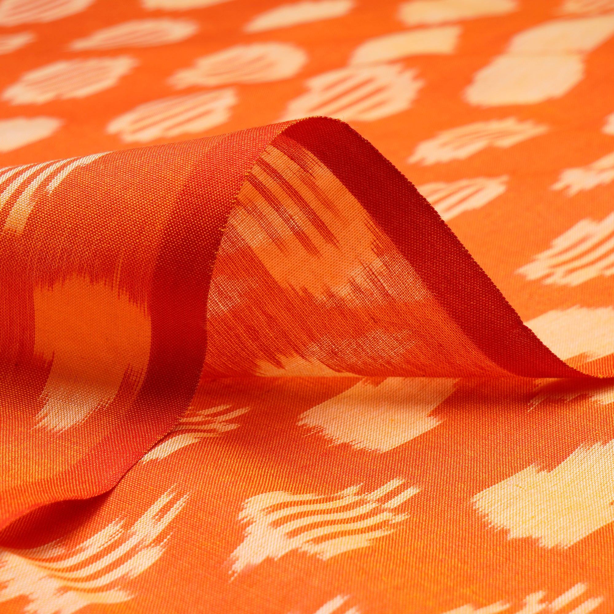 Orange 2/120 Mercerized Washed Woven Ikat Cotton Fabric