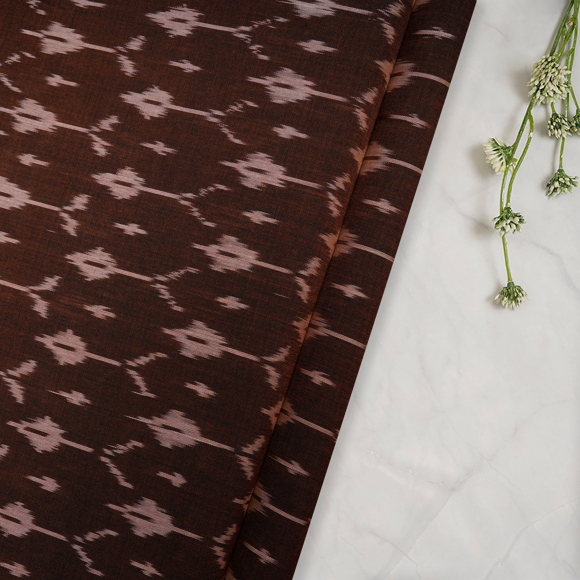 Chocolate Brown 2/120 Mercerized Washed Woven Ikat Cotton Fabric