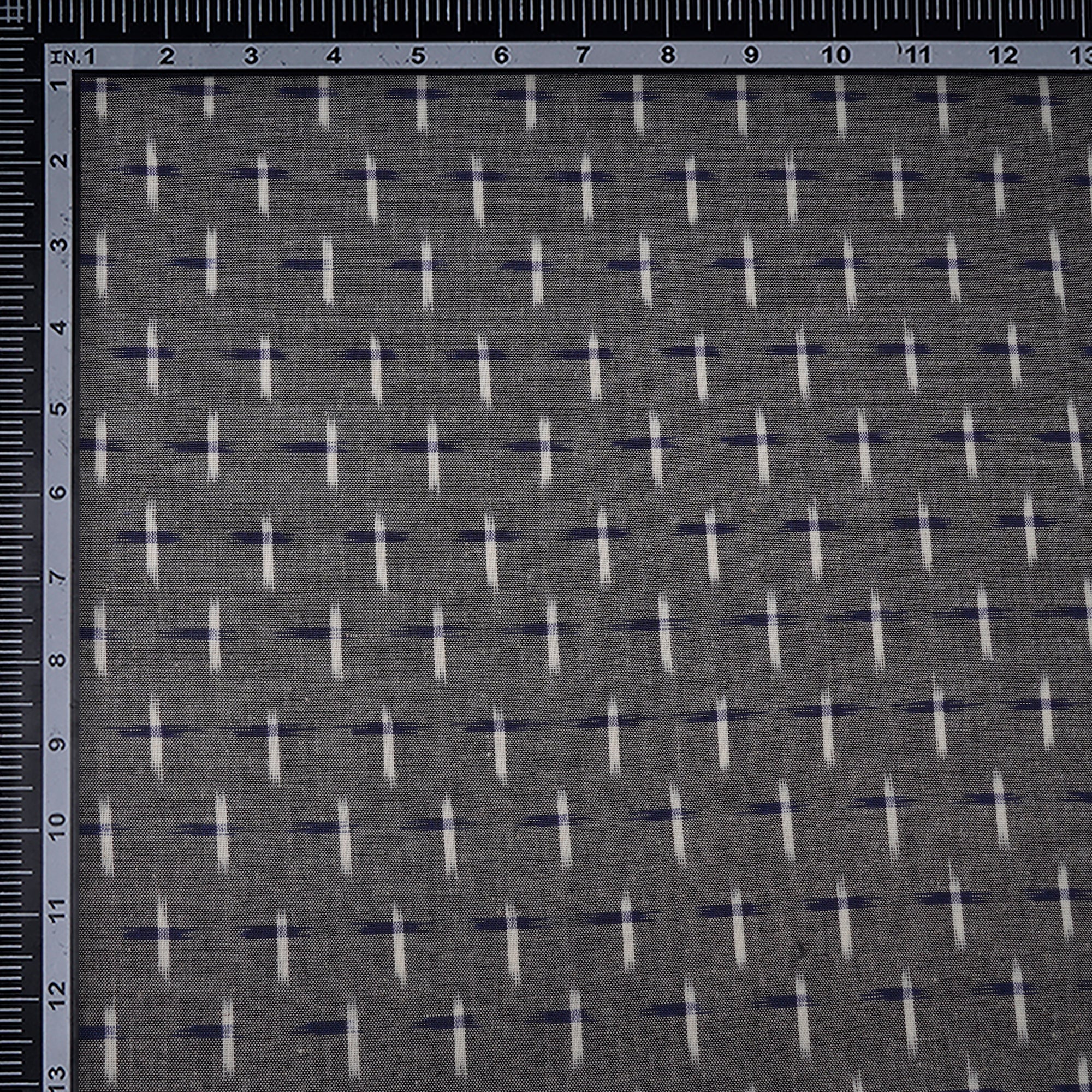 Grey-White Washed Woven Double Ikat Cotton Fabric