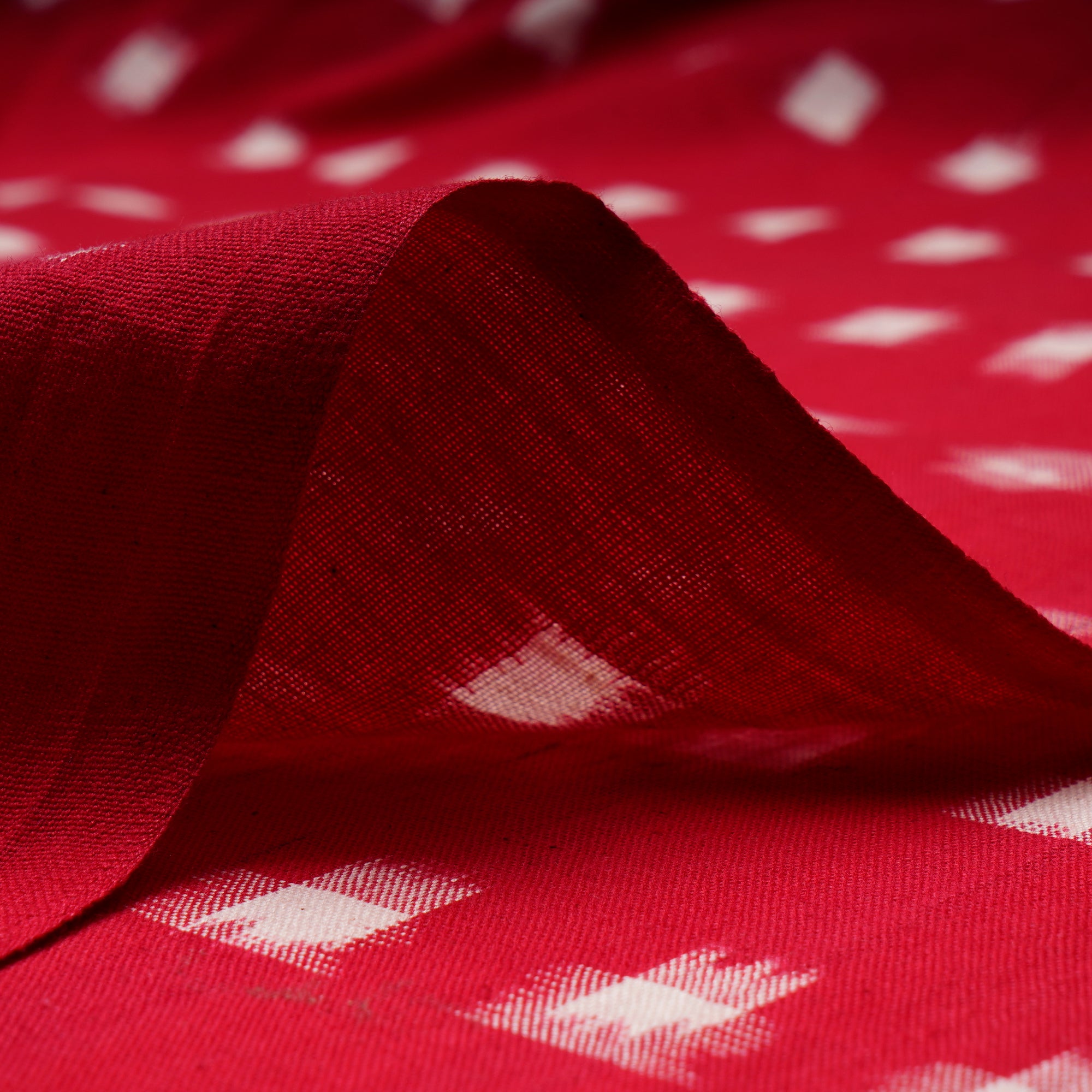 Red-White Washed Woven Double Ikat Cotton Fabric