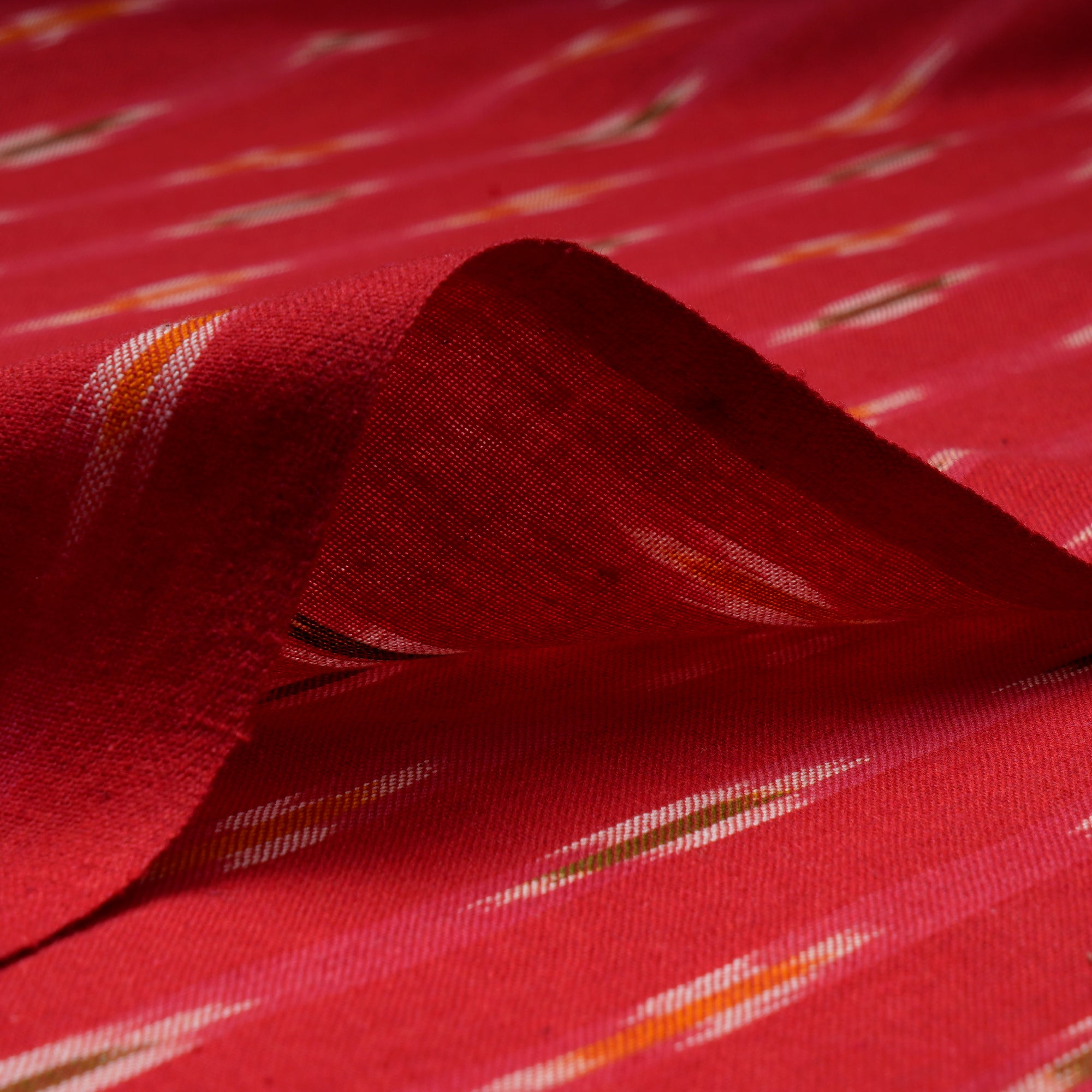Red-White Washed Woven Ikat Cotton Fabric
