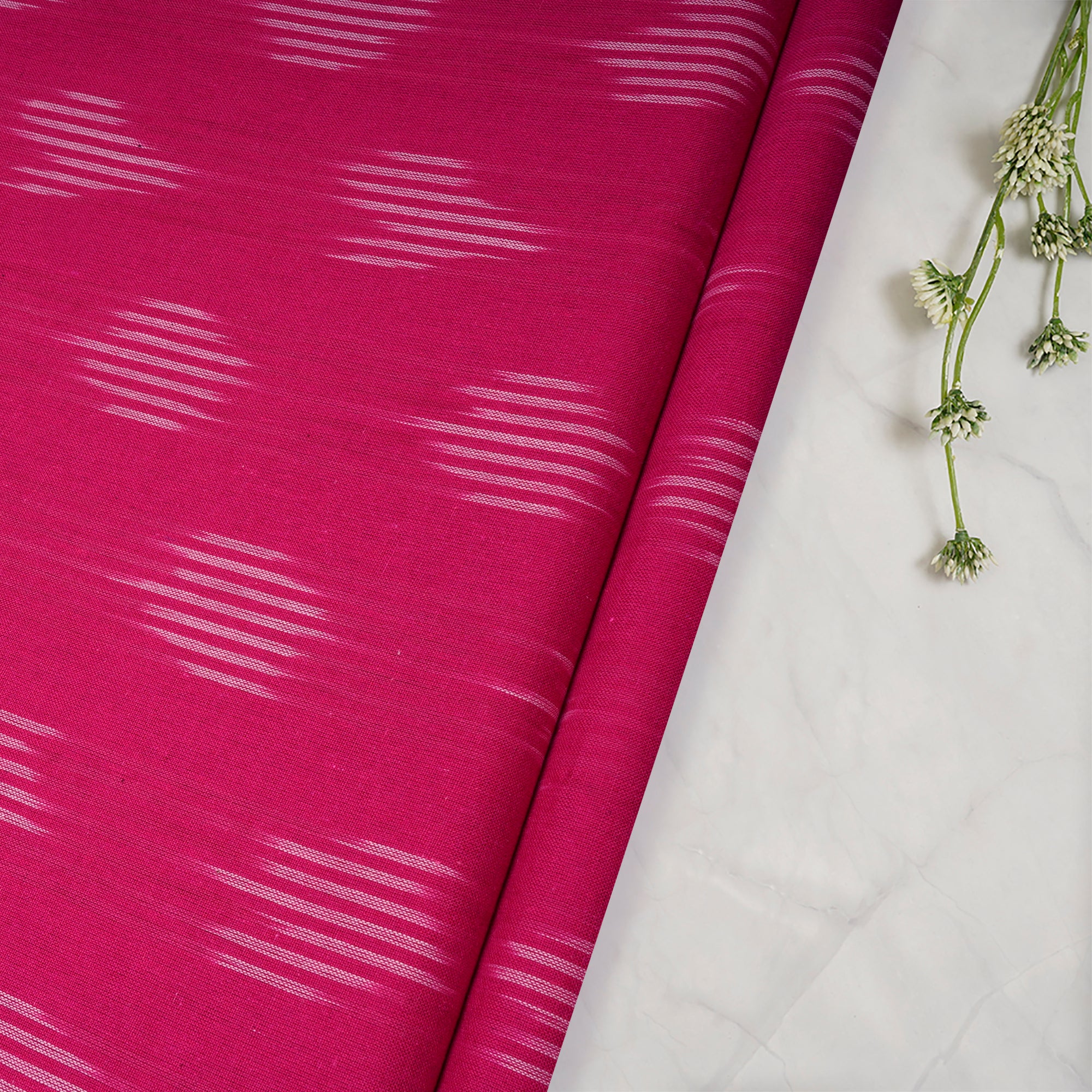 Pink-White Washed Woven Ikat Cotton Fabric