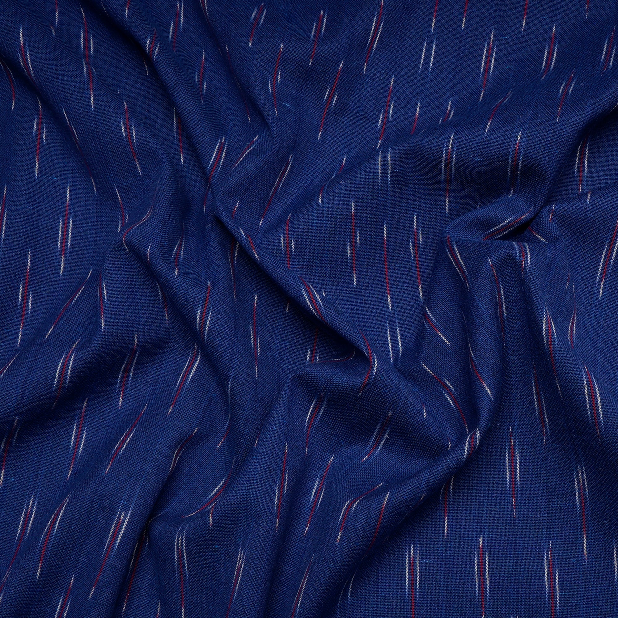 Blue-Red Washed Woven Ikat Cotton Fabric