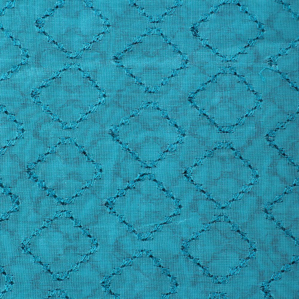 Blue-Golden Color Embroidered Organza Silk Fabric