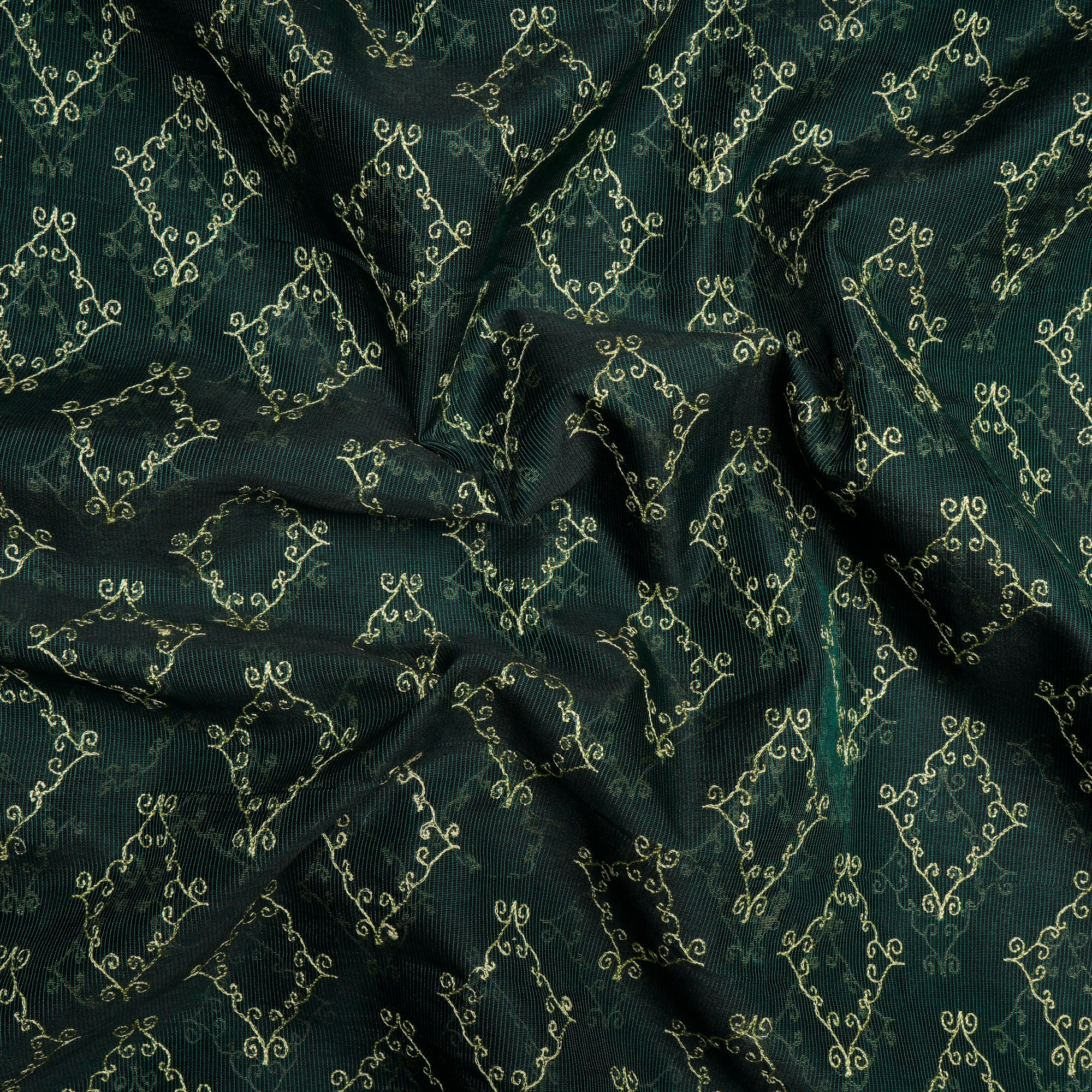 Green Color Embroidered Fine Chanderi Fabric