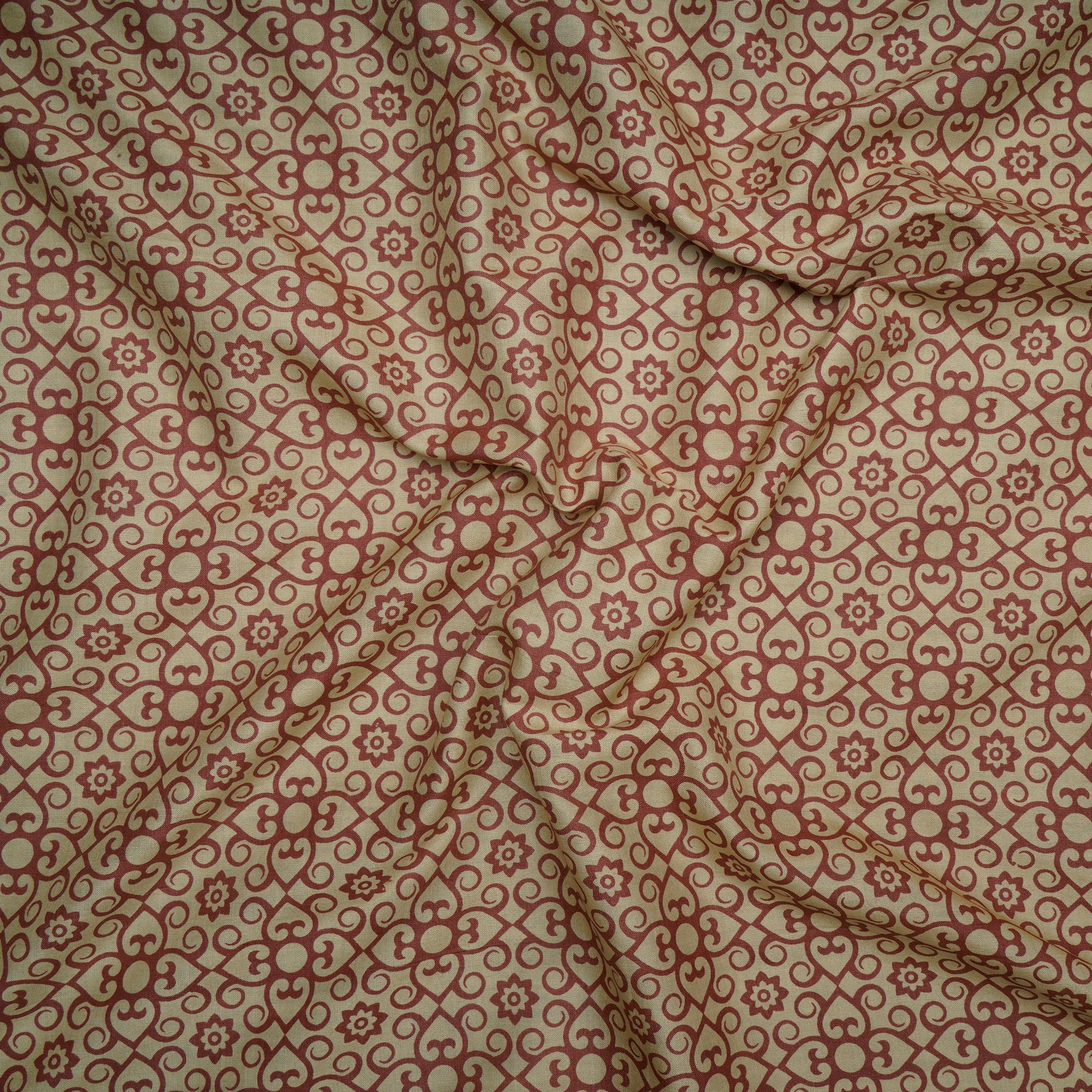 Brown-Beige Color Printed Cotton Silk Fabric