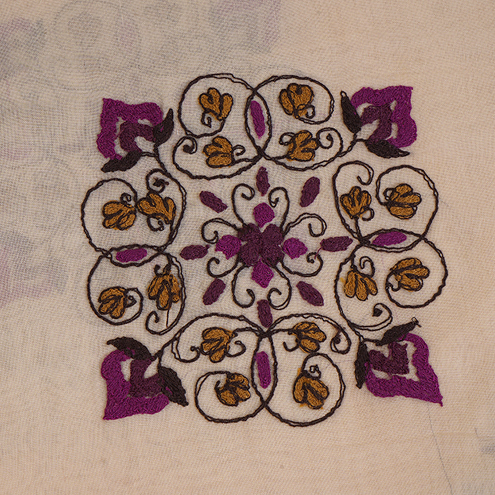 Cream Color Embroidered Cotton Voile Fabric