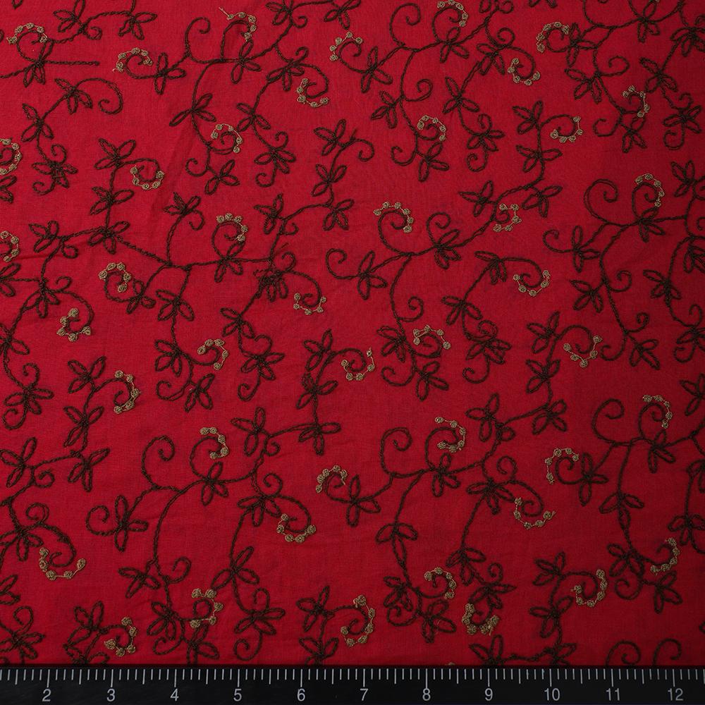 Pink-Brown Color Embroidered Cotton Voile Fabric