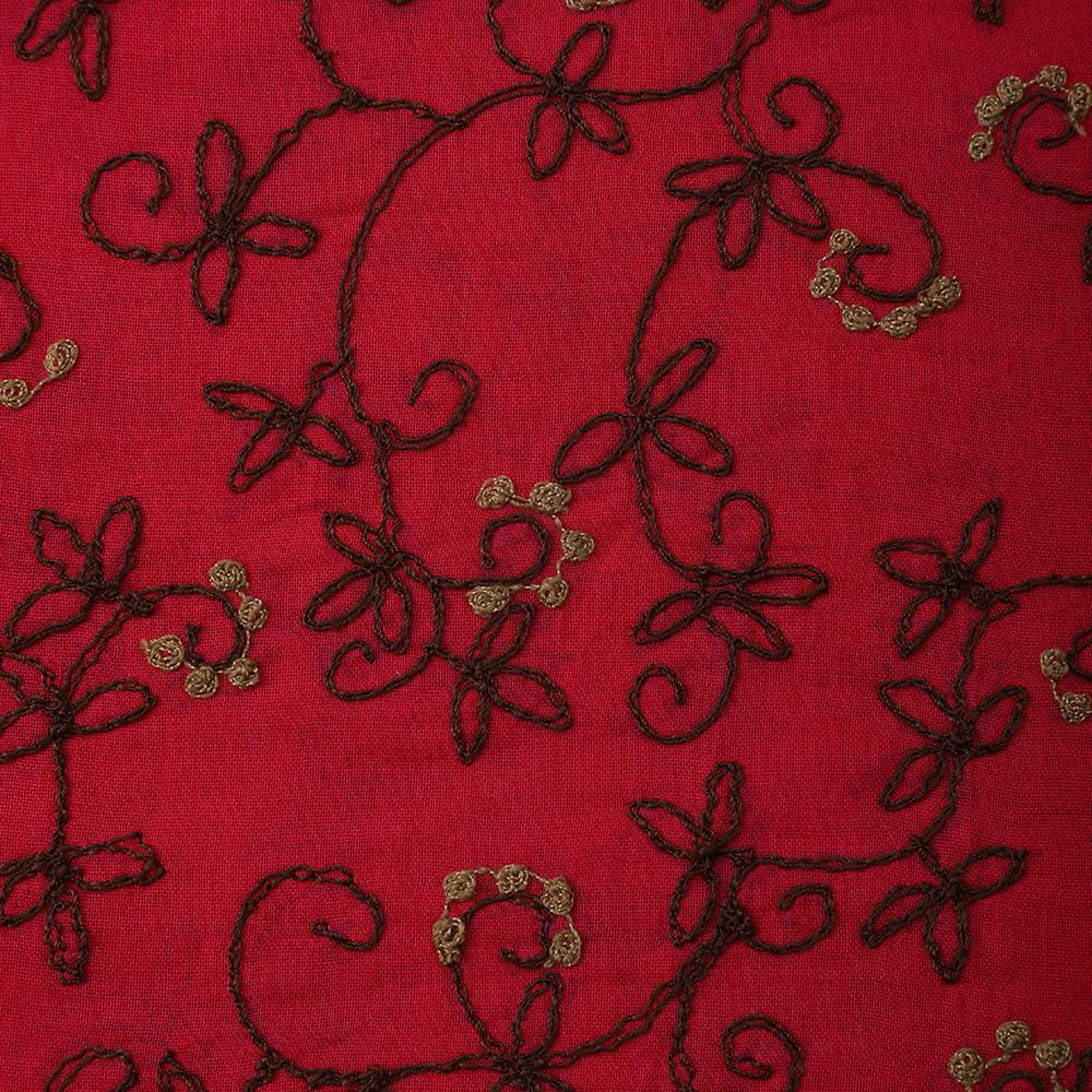 Pink-Brown Color Embroidered Cotton Voile Fabric