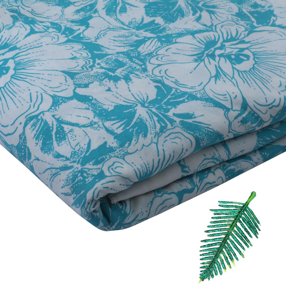 Sky Blue Color Printed Linen Fabric
