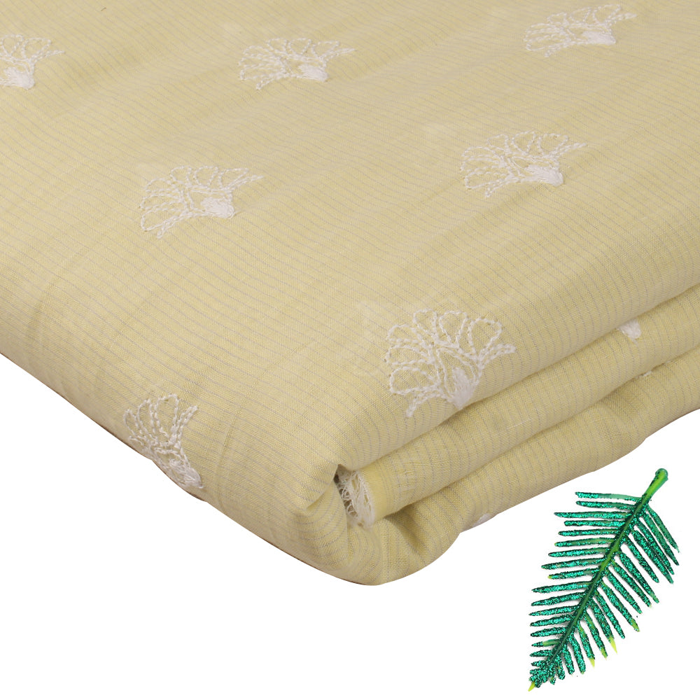 Light Yellow Color Embroidered Cotton Voile Fabric