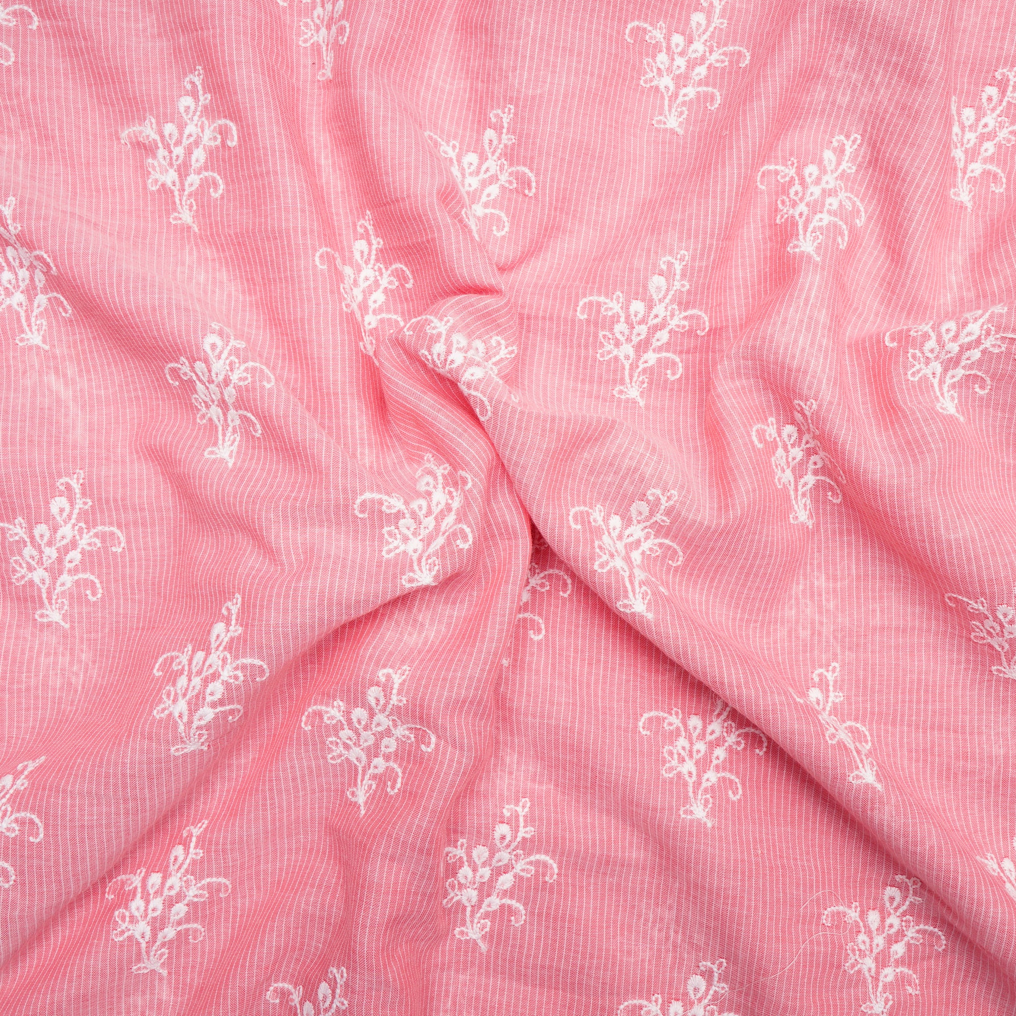 Blush Pink Floral Pattern Embroidered Voile Cotton Fabric