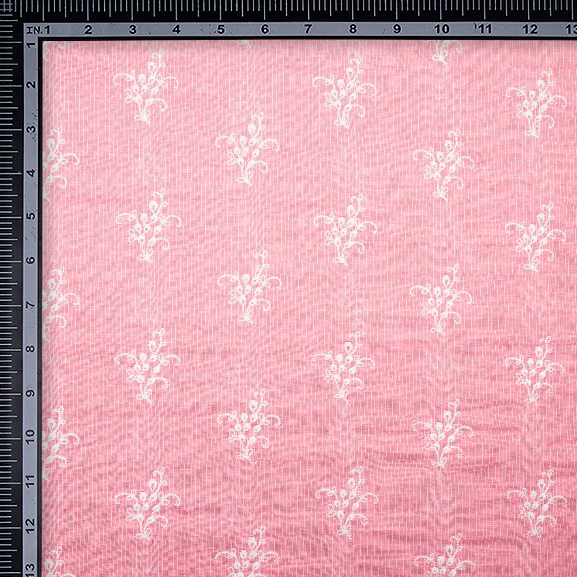 Blush Pink Floral Pattern Embroidered Voile Cotton Fabric
