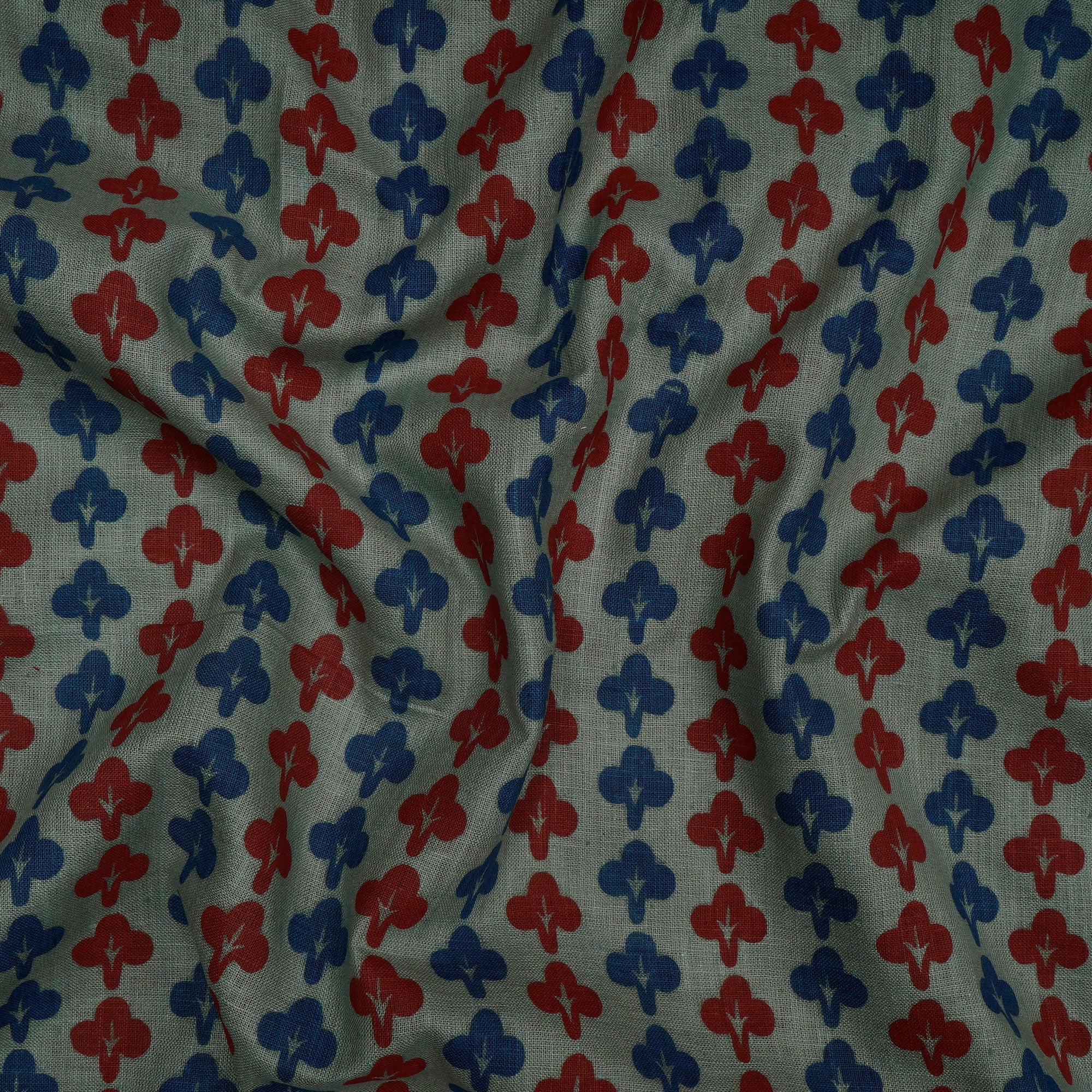 Blue and Red Color Printed Matka Silk Fabric