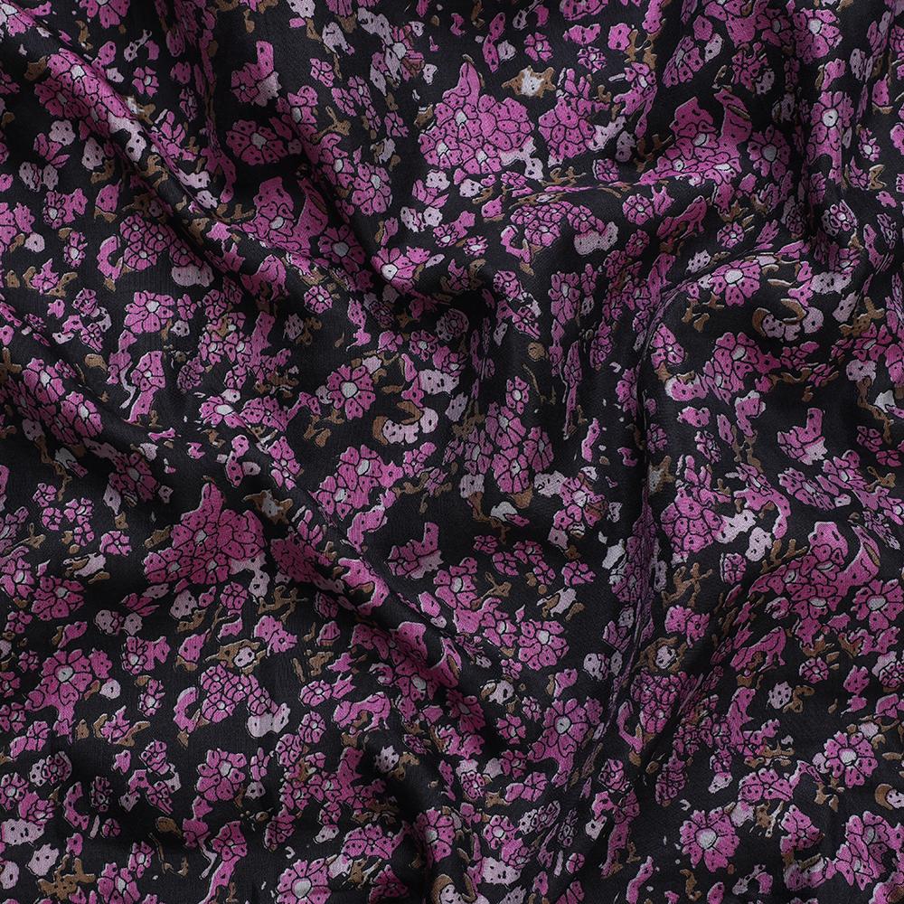 Black-Purple Color Printed Silk Cotton Organza Fabric