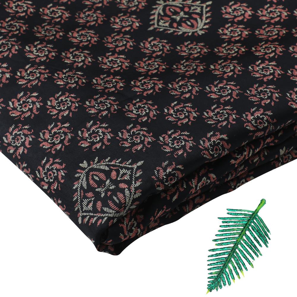 Black-Coral Color Printed Twill Silk Fabric