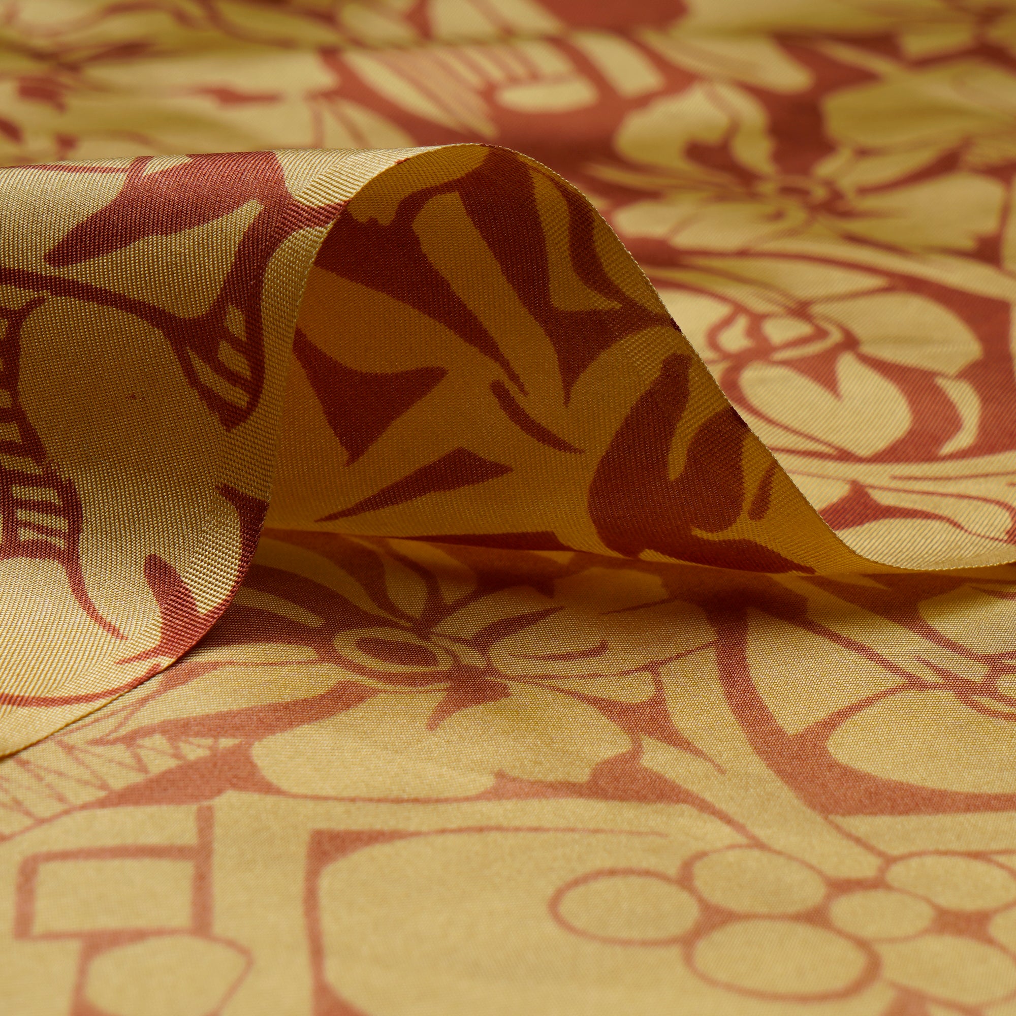 Tuscan Sun-Brown Color Printed Twill Silk Fabric