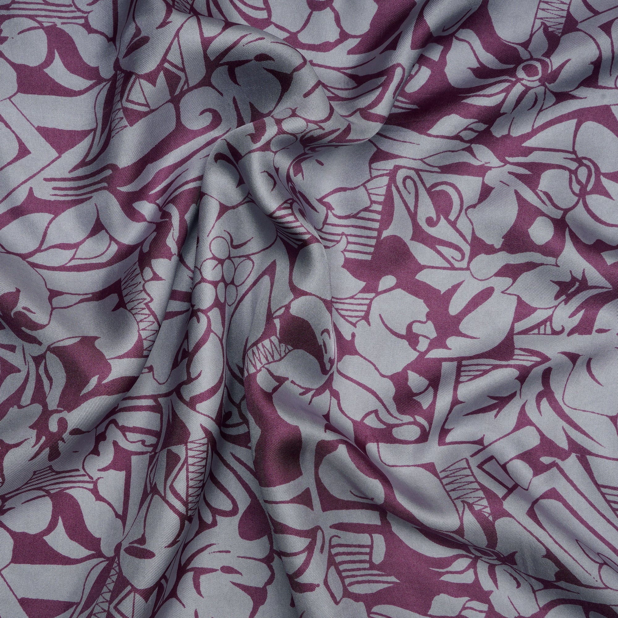 Grey and Mauve Color Printed Twill Silk Fabric