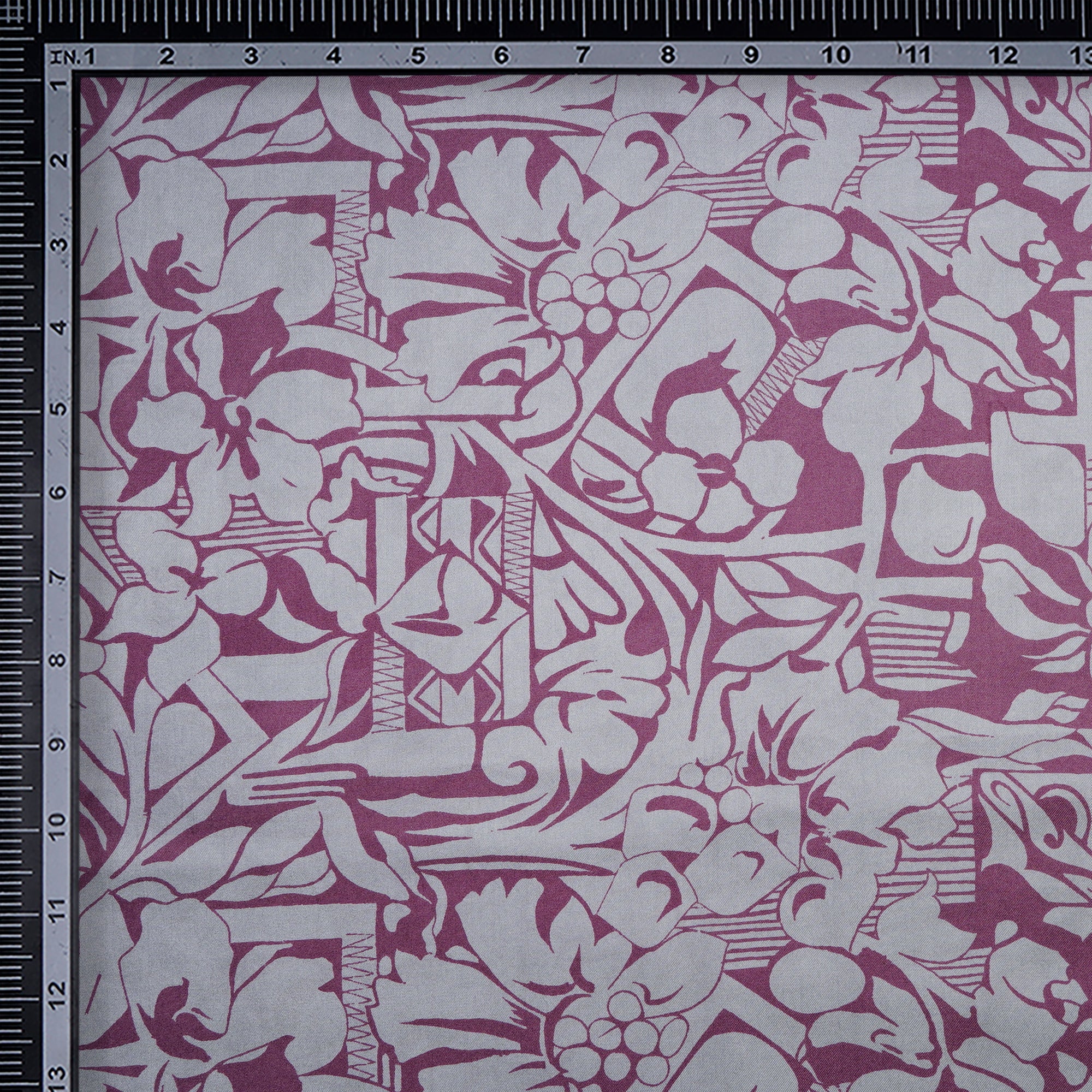 Grey and Mauve Color Printed Twill Silk Fabric
