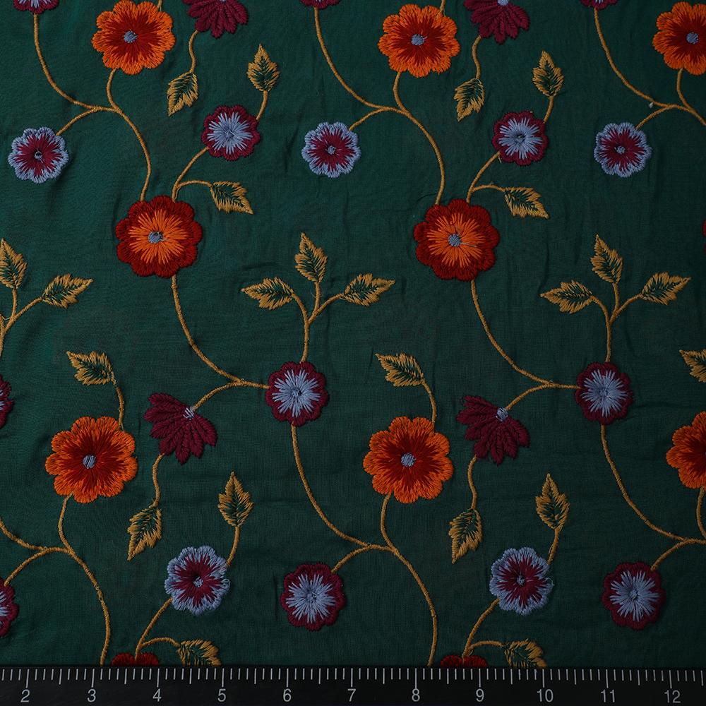 Green-Mustard Color Embroidered Cotton Voile Fabric