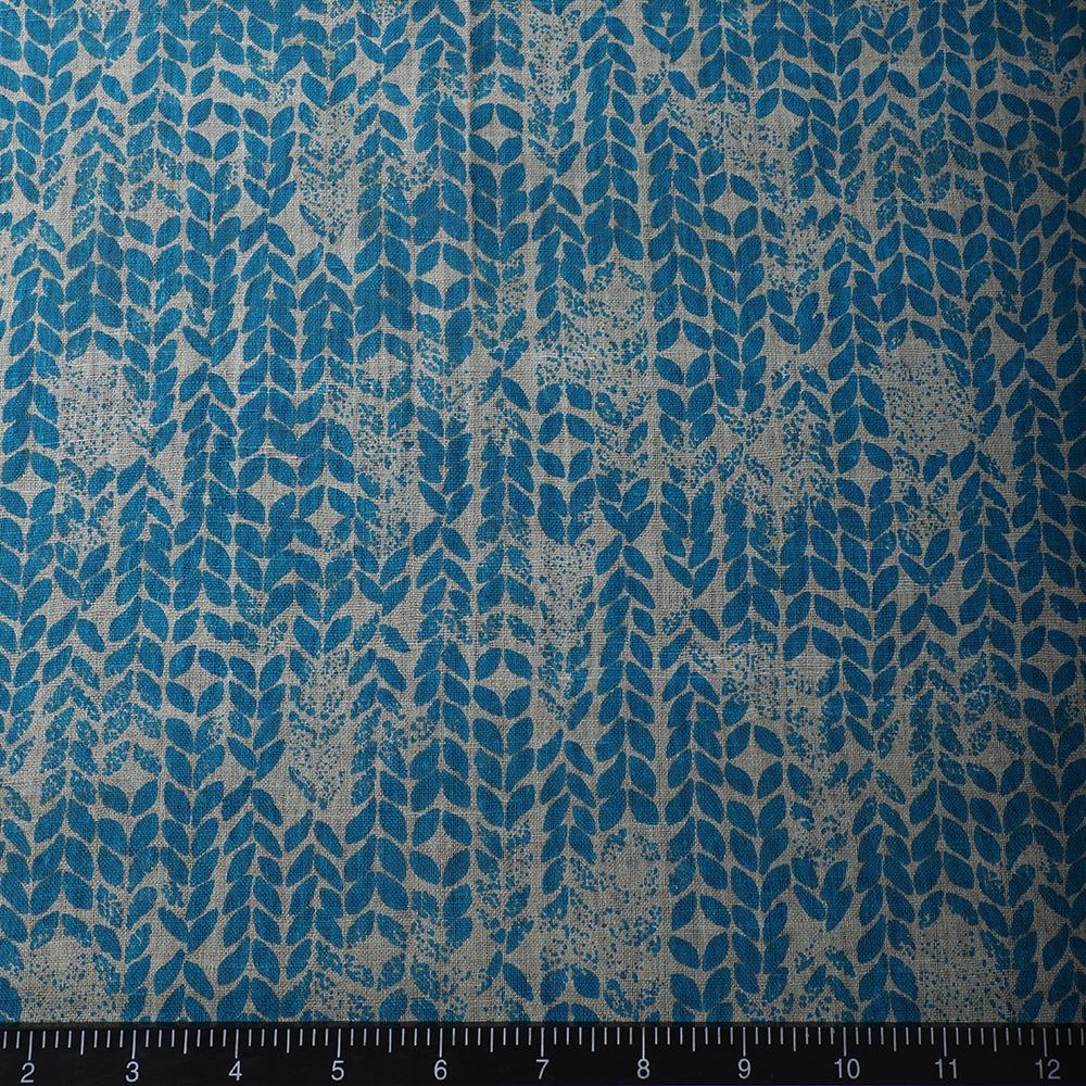 Dark Cyan Color Printed Matka Silk Fabric