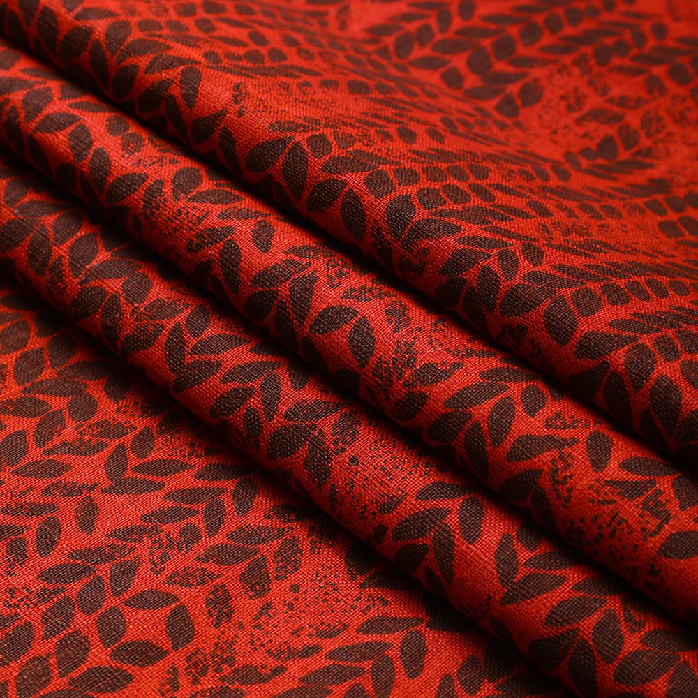Red-Brown Color Printed Matka Silk Fabric