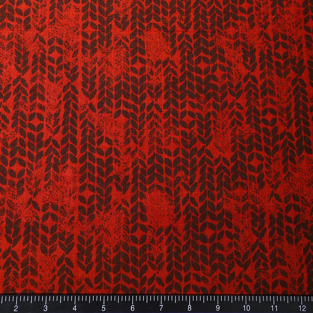 Red-Brown Color Printed Matka Silk Fabric