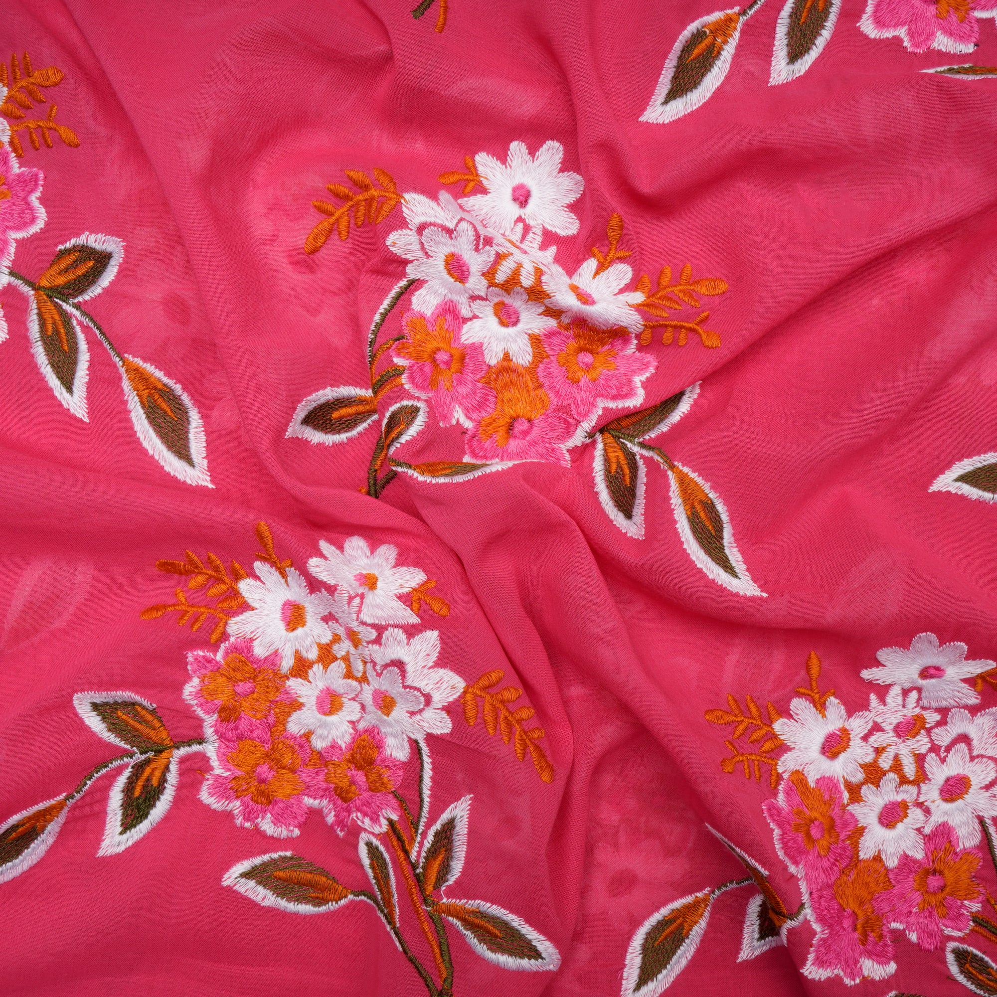 Pink Color Embroidered Cotton Voile Fabric