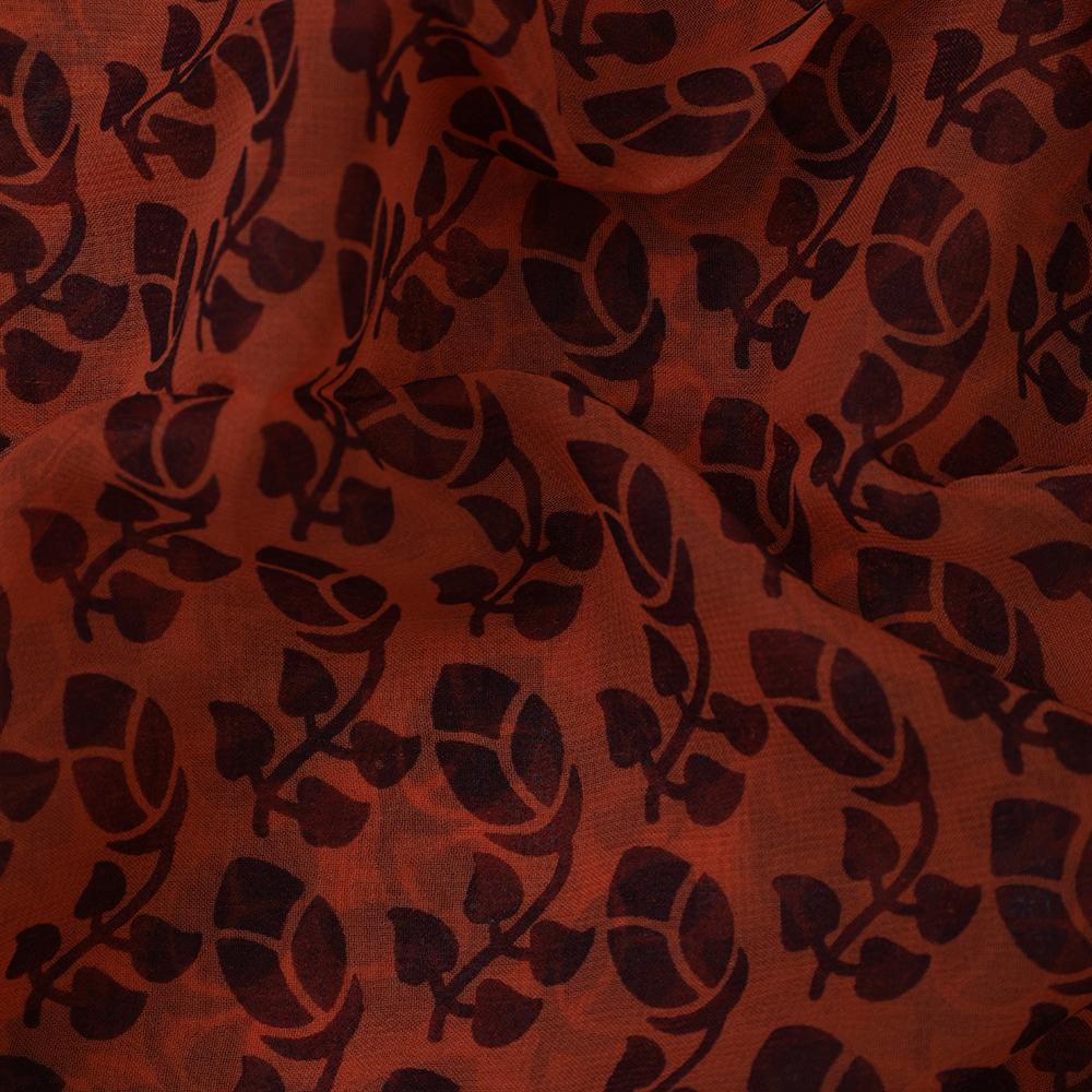 Orange-Brown Color Printed Bemberg Georgette Fabric