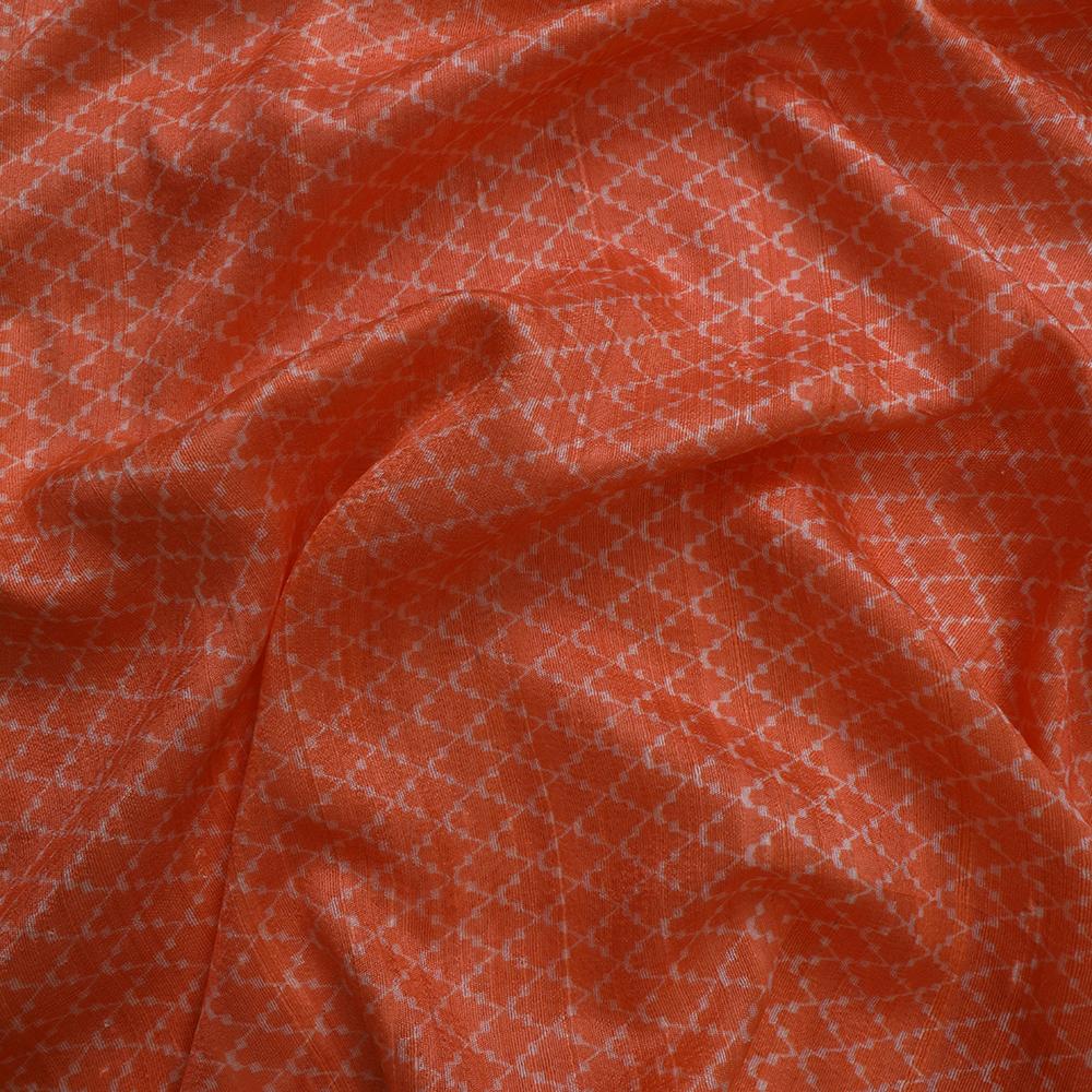 Orange Color Digital Printed Dupion Silk Fabric
