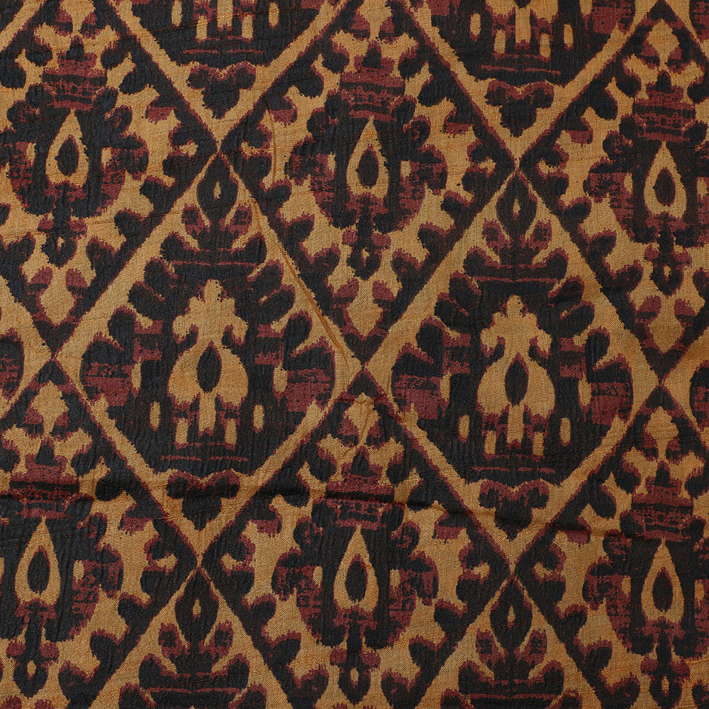 Mustard-Brown Color Printed Tussar Silk Fabric