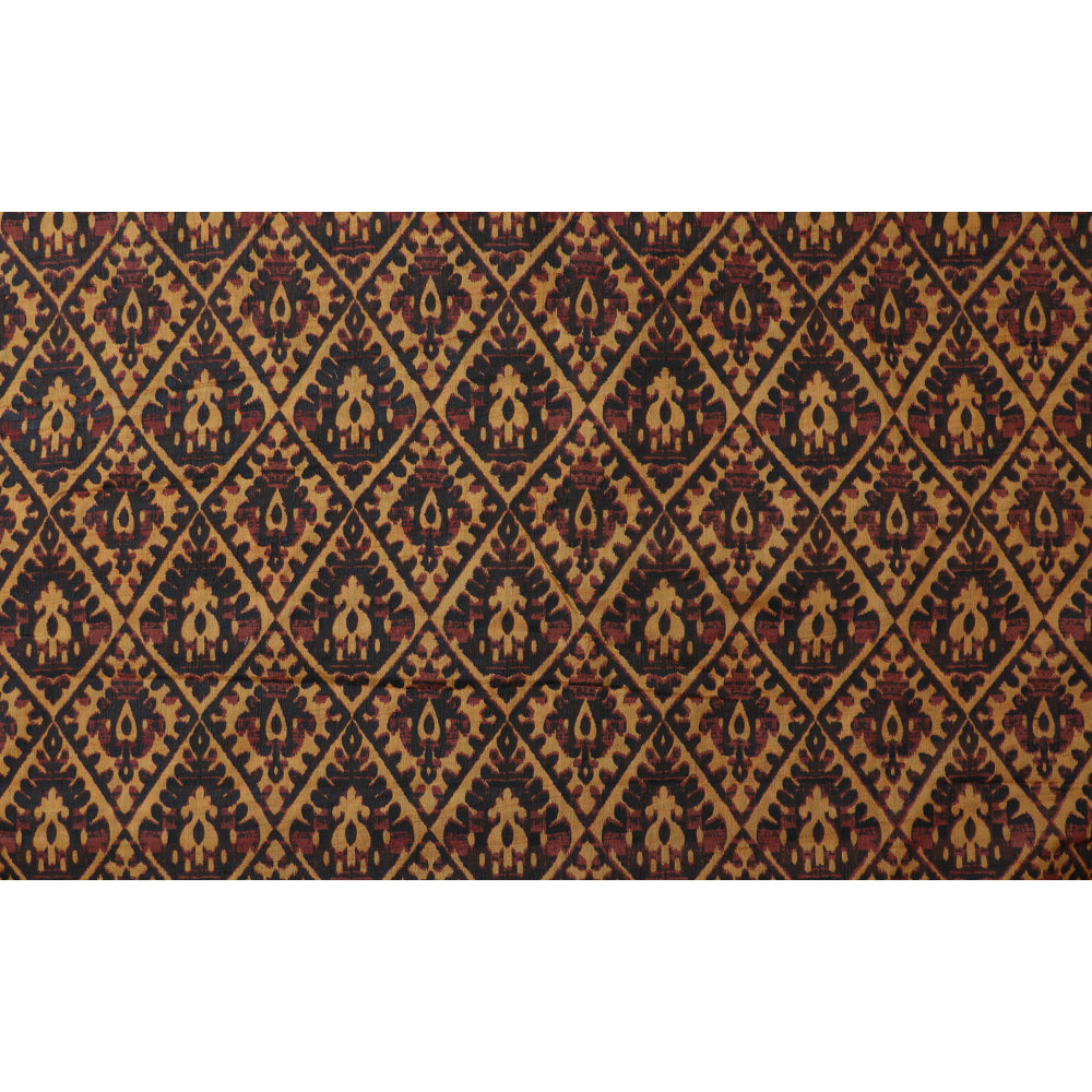 Mustard-Brown Color Printed Tussar Silk Fabric
