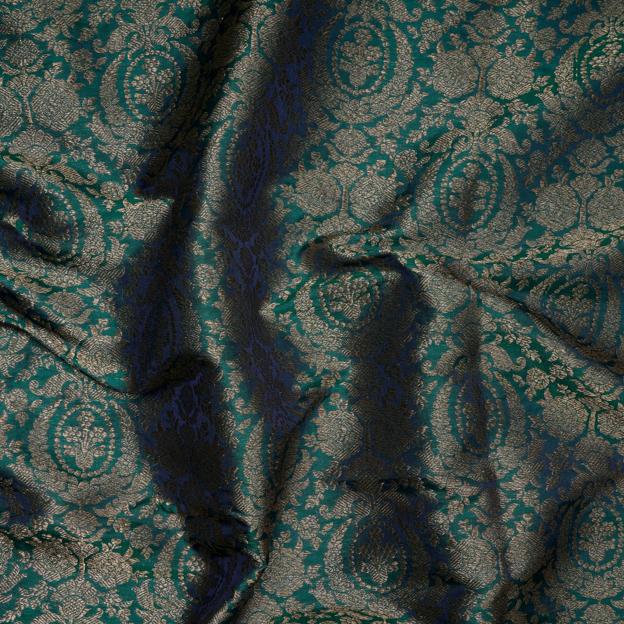 Dark Green Handwoven Premium Banarasi Brocade Silk Fabric